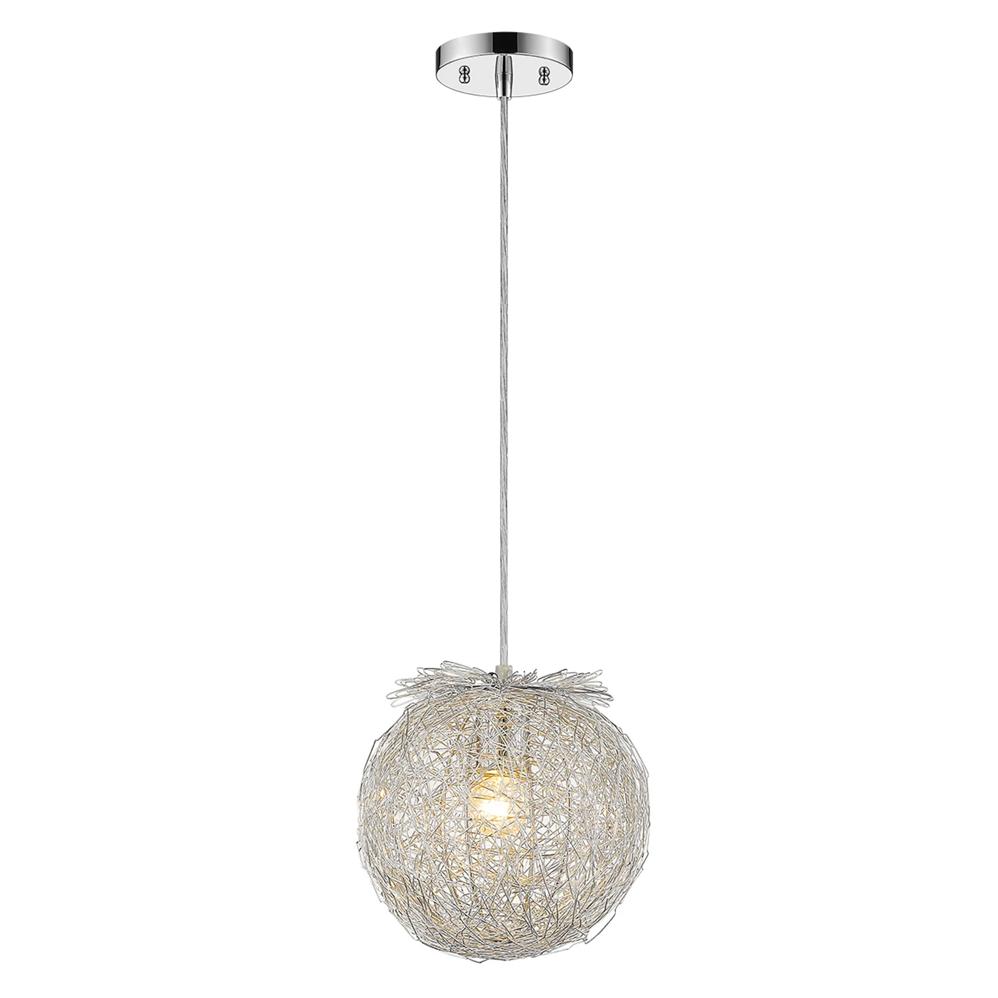 Distratto 1-Light Polished Chrome Pendant Enmeshed Aluminum Wire Shade (12") By Homeroots - Image 2