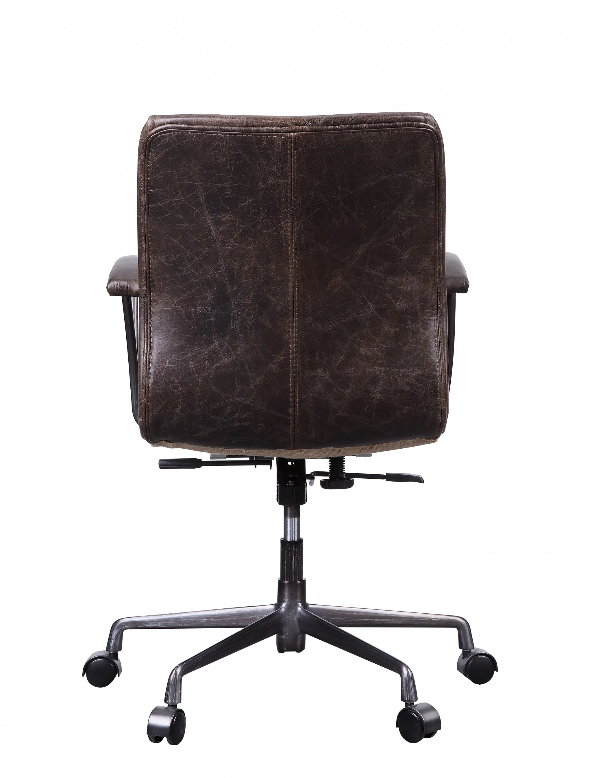 Distress Chocolate Top Grain Leather Metal Upholstered (Seat) Casters Engineered Wood Executive Office Chair By Homeroots - Image 2