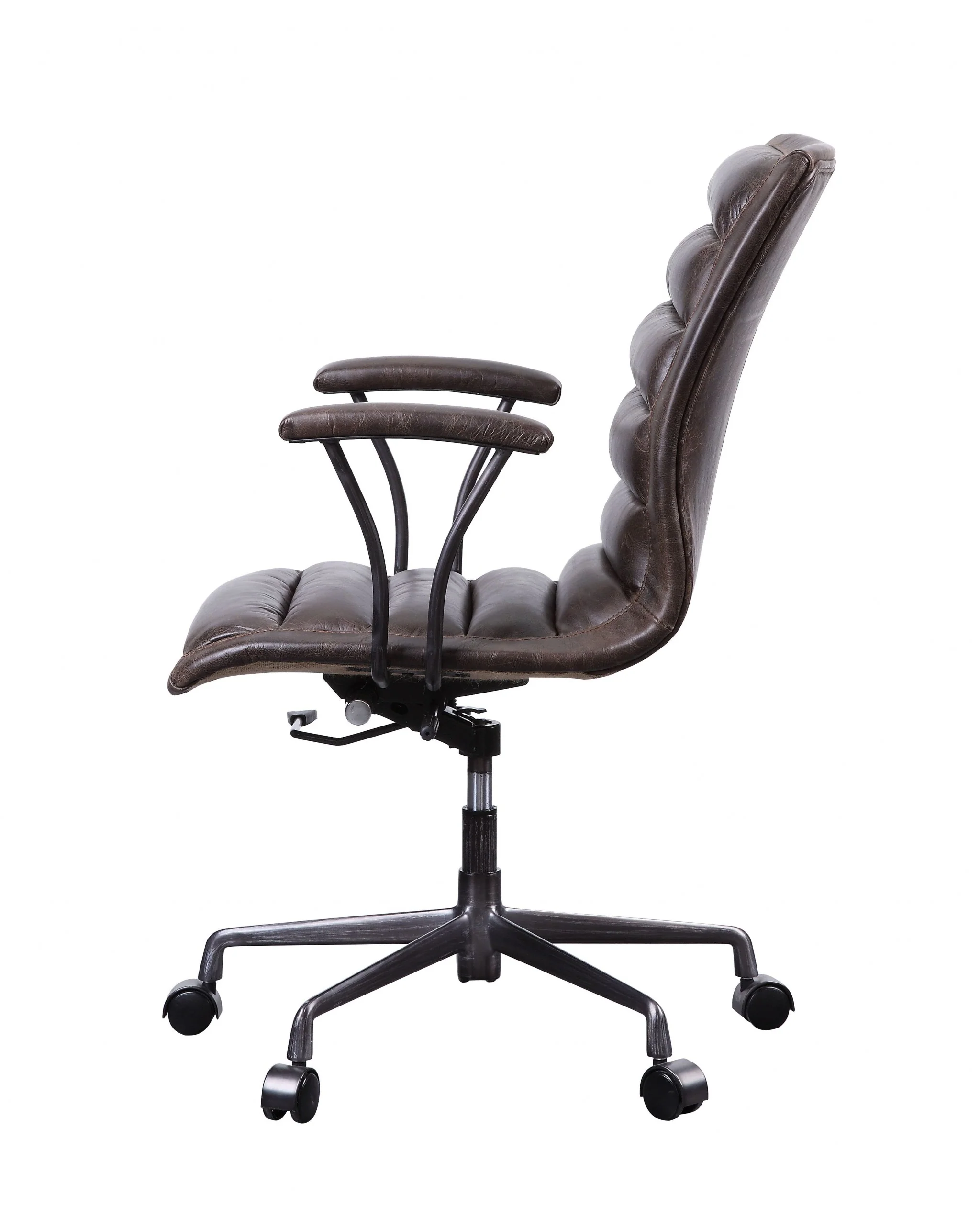 Distress Chocolate Top Grain Leather Metal Upholstered (Seat) Casters Engineered Wood Executive Office Chair By Homeroots - Image 3
