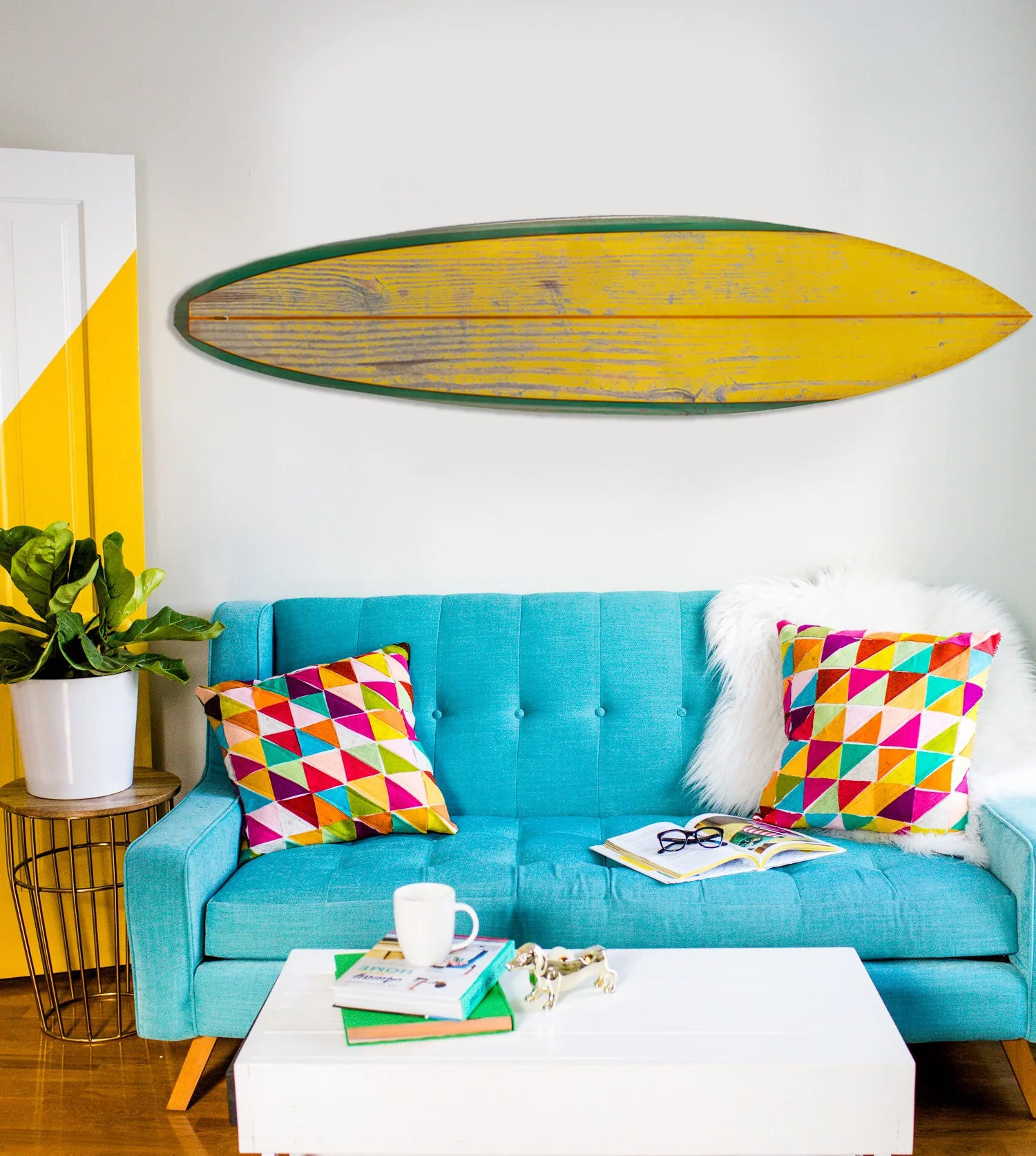 Distressed and Rustic Yellow Surfboard Wood Panel Wall Art By Homeroots - Image 4