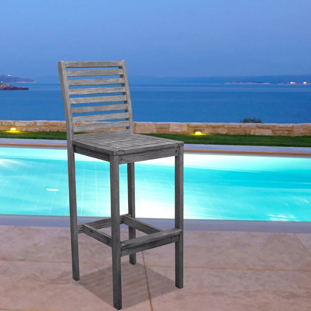 Distressed Bar Chair with Horizontal Slats By Homeroots - Image 3