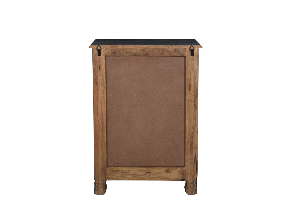 Distressed Black One Drawer Carved Floral Solid Wood Nightstand By Homeroots - Image 5