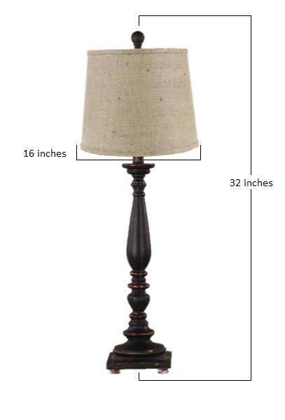 Distressed Black Traditional Table Lamp with Natural Burlap Fabric Shade By Homeroots - Image 2