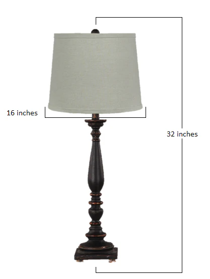 Distressed Black Traditional Table Lamp with Natural Shade By Homeroots - Image 2