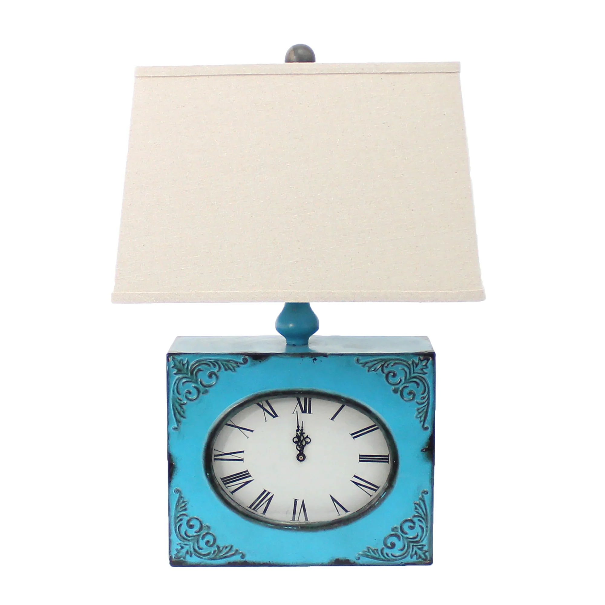 Distressed Blue Metal Bedside Lamp With Beige Shade By Homeroots - Image 2
