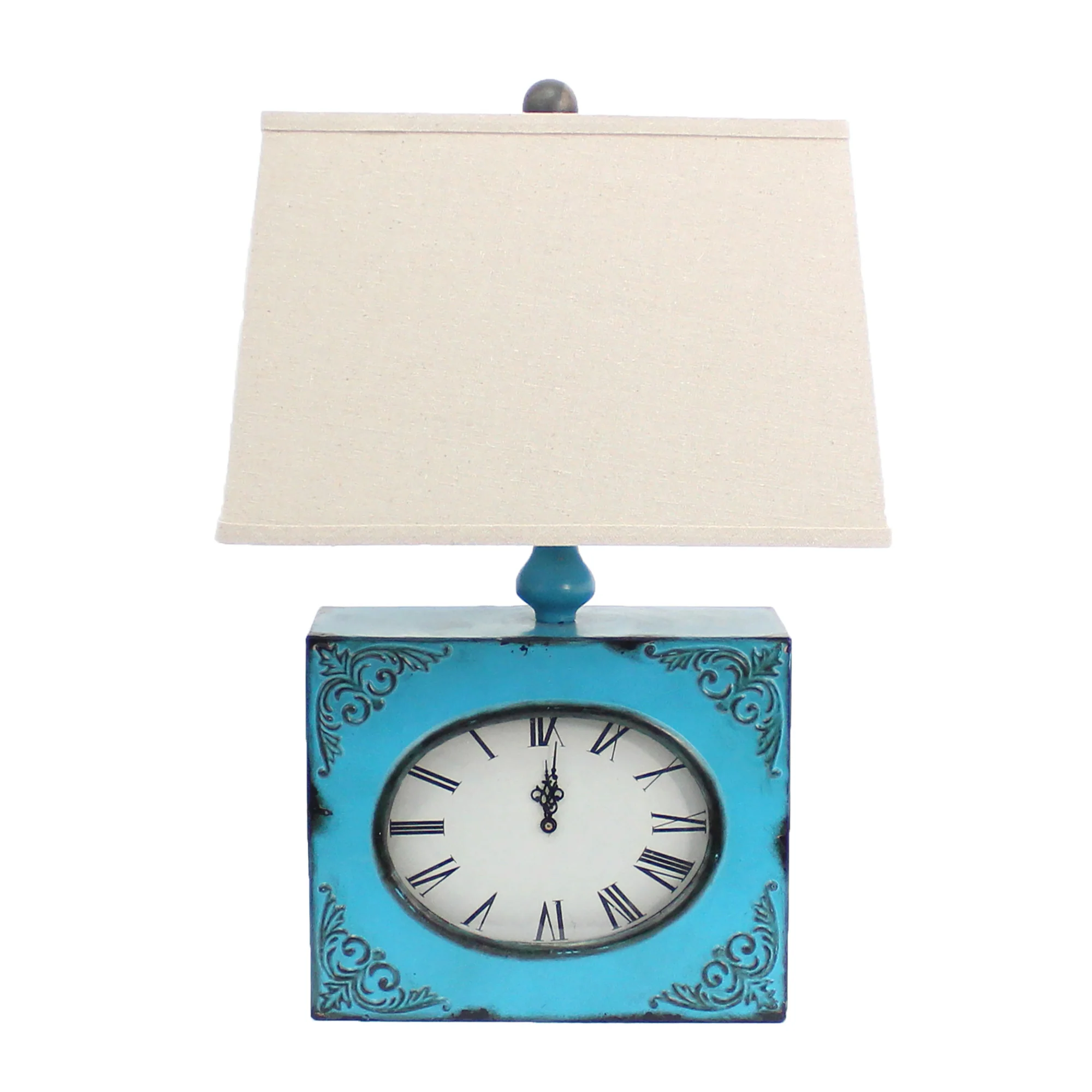Distressed Blue Metal Bedside Lamp With Beige Shade By Homeroots - Image 3