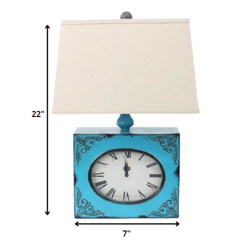 Distressed Blue Metal Bedside Lamp With Beige Shade By Homeroots - Image 6