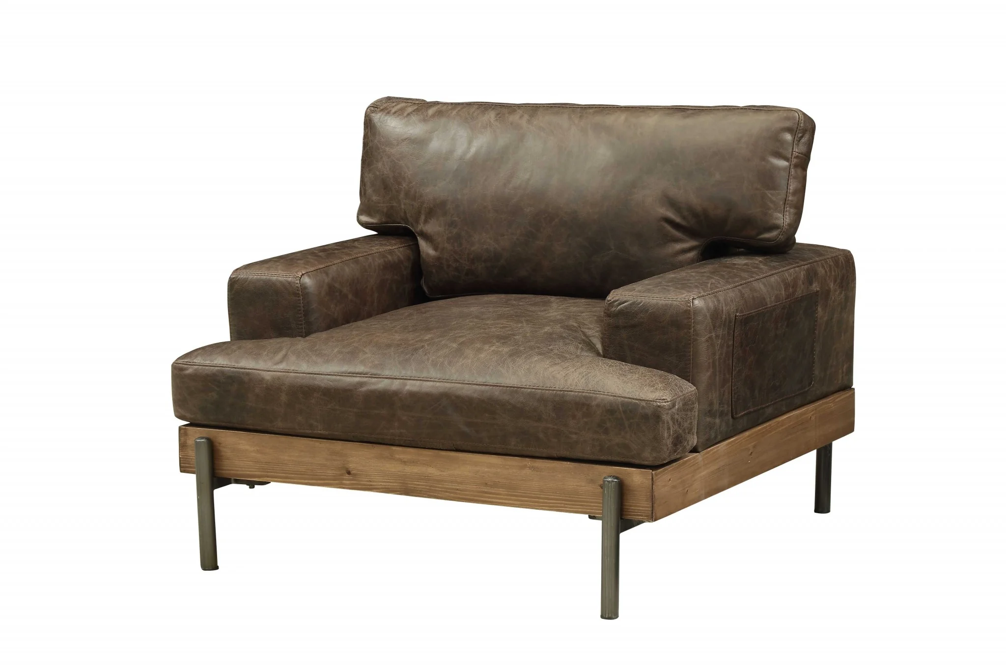 Distressed Chocolate Brown High Grade Leather Chair By Homeroots - Image 2