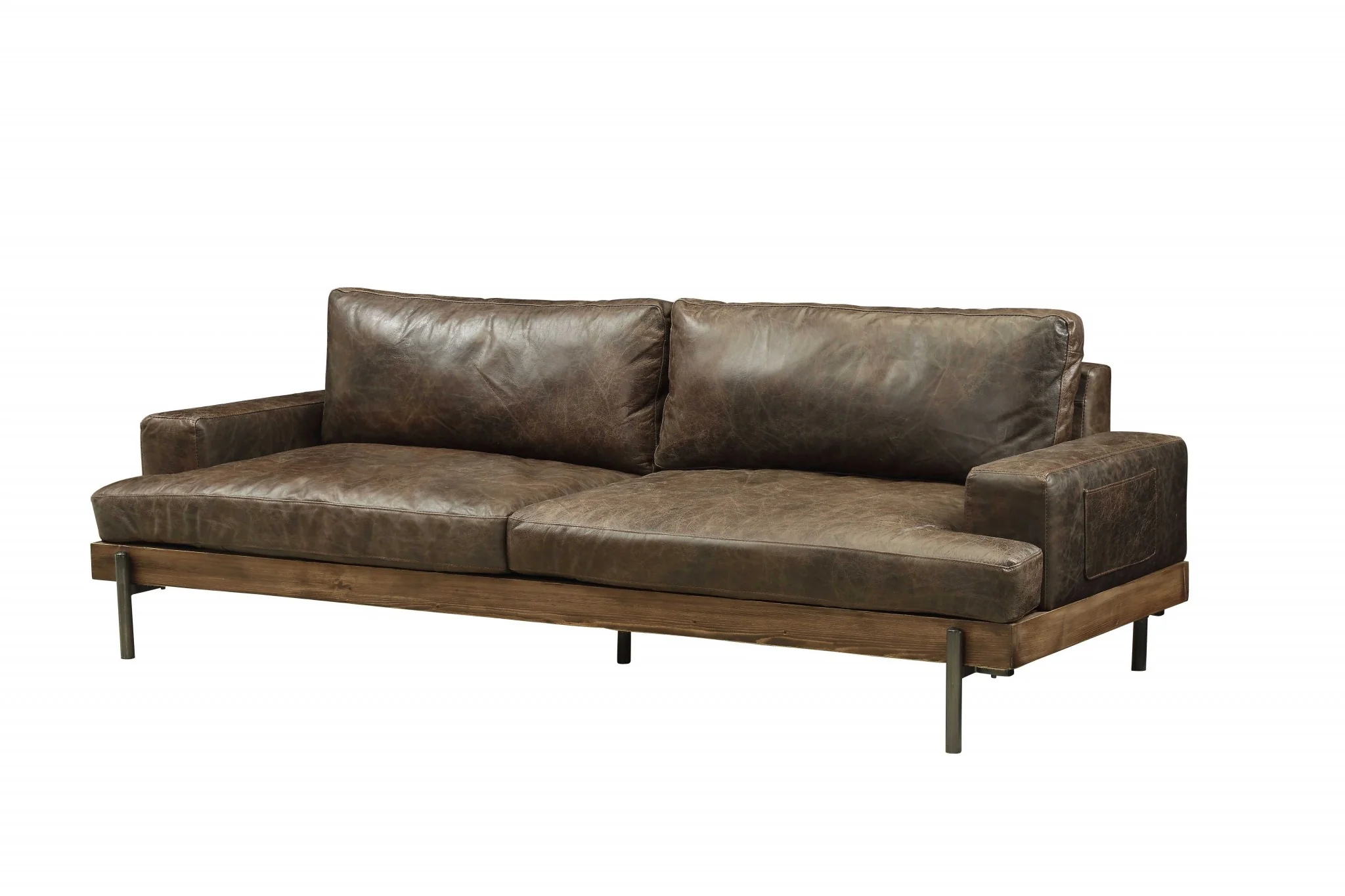 Distressed Chocolate Top Grain Leather Sofa By Homeroots - 318816 - Image 2