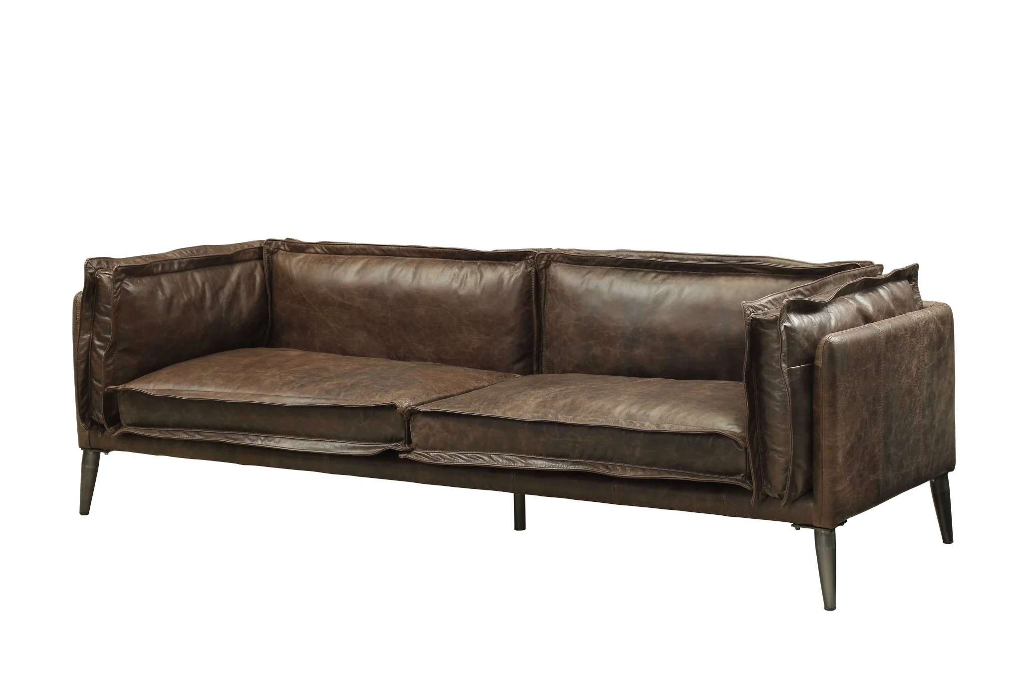 Distressed Chocolate Top Grain Leather Sofa By Homeroots - 318818 - Image 2