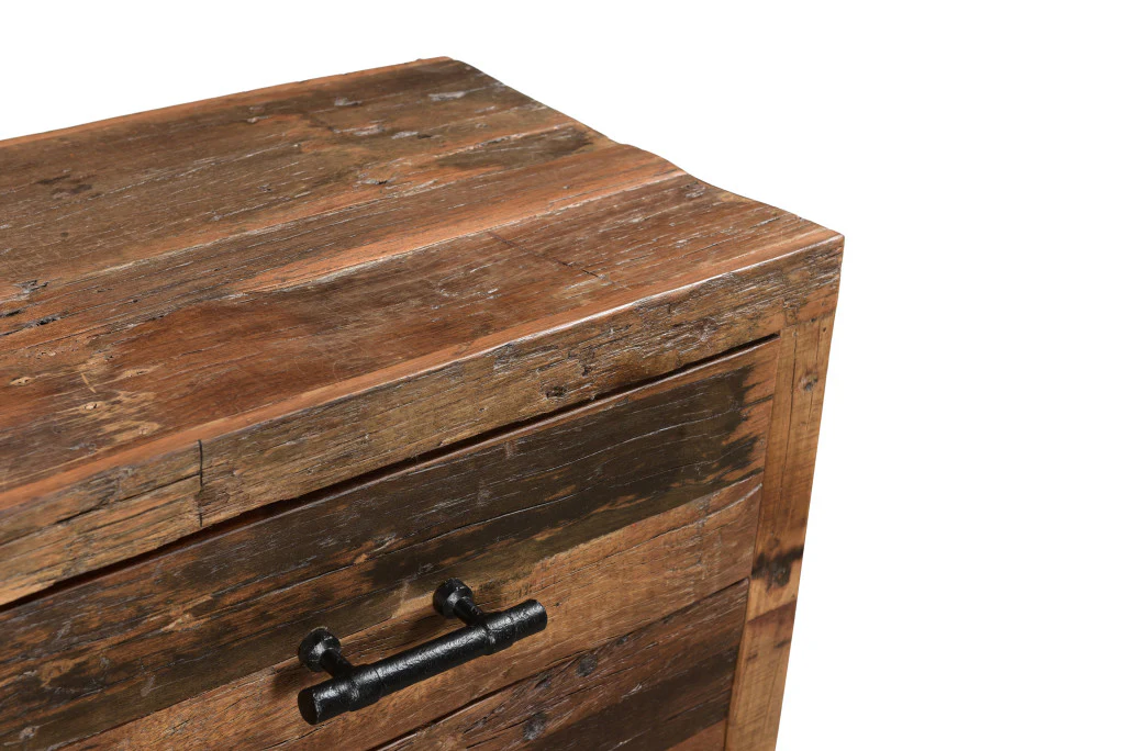 Distressed Dark Brown Three Drawer Wood and Metal Nightstand By Homeroots - Image 6