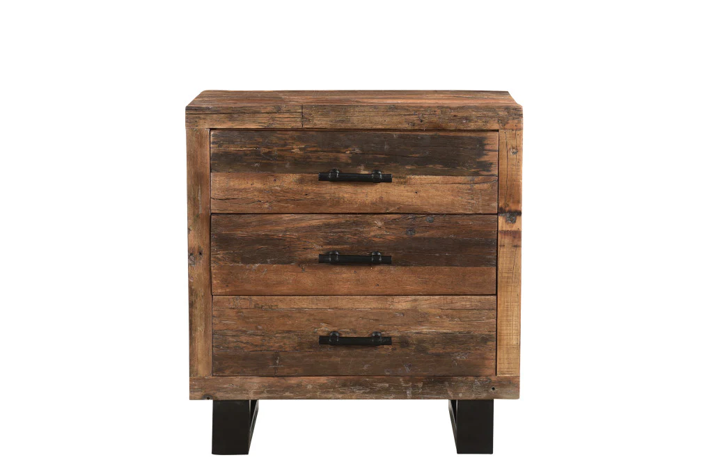 Distressed Dark Brown Three Drawer Wood and Metal Nightstand By Homeroots - Image 7