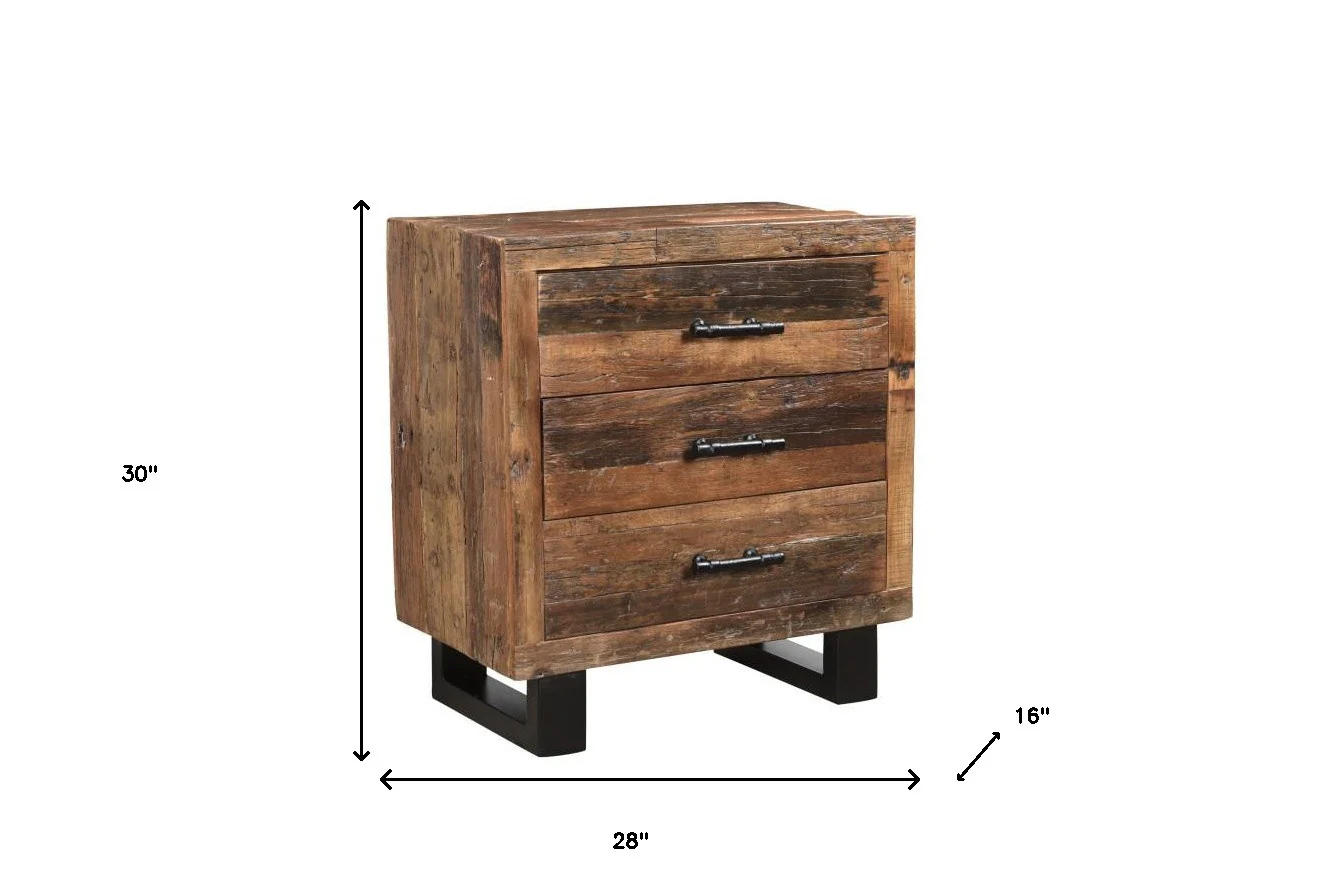 Distressed Dark Brown Three Drawer Wood and Metal Nightstand By Homeroots - Image 8