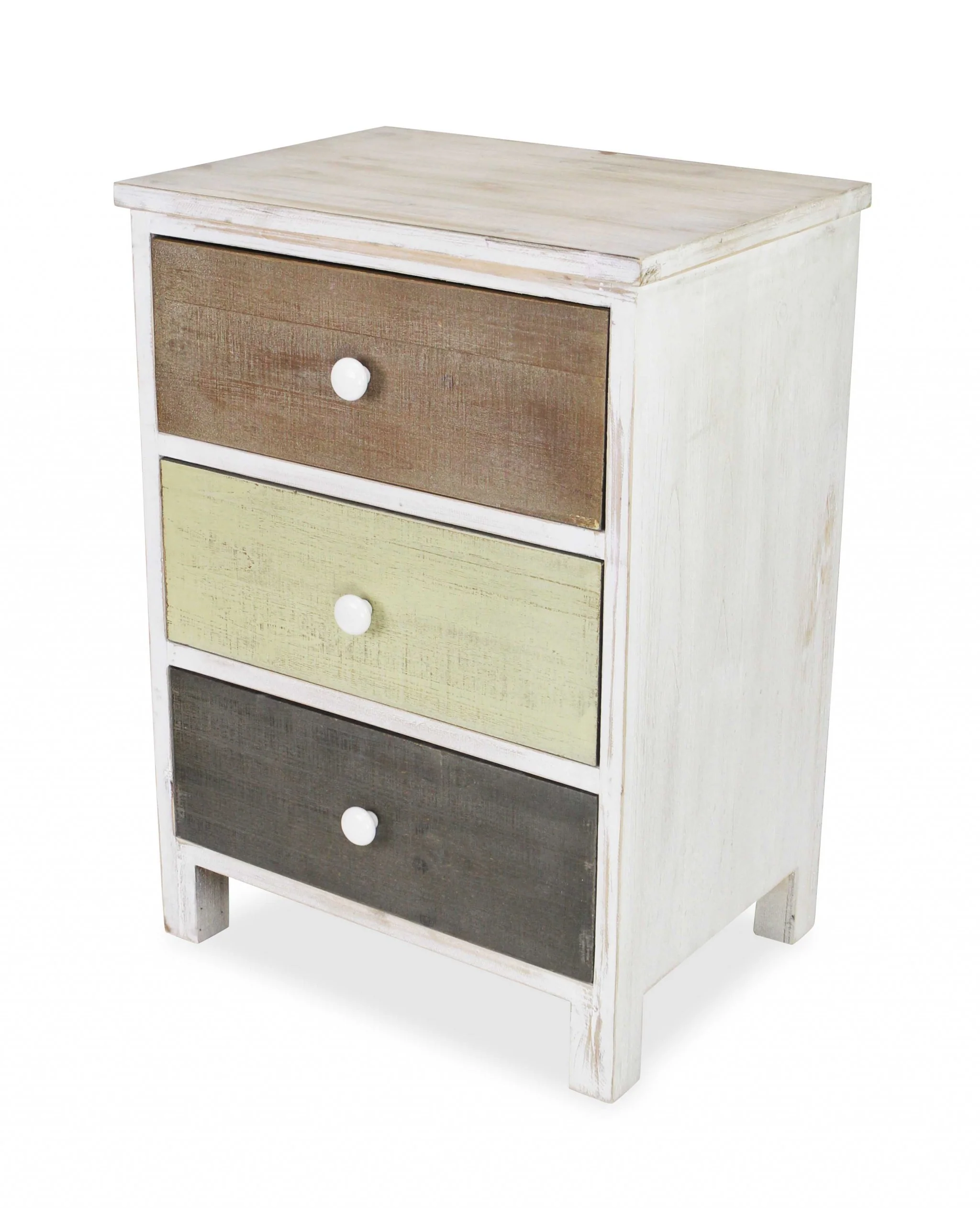 Distressed Gray and White Side Cabinet with 3 Drawers By Homeroots - Image 3