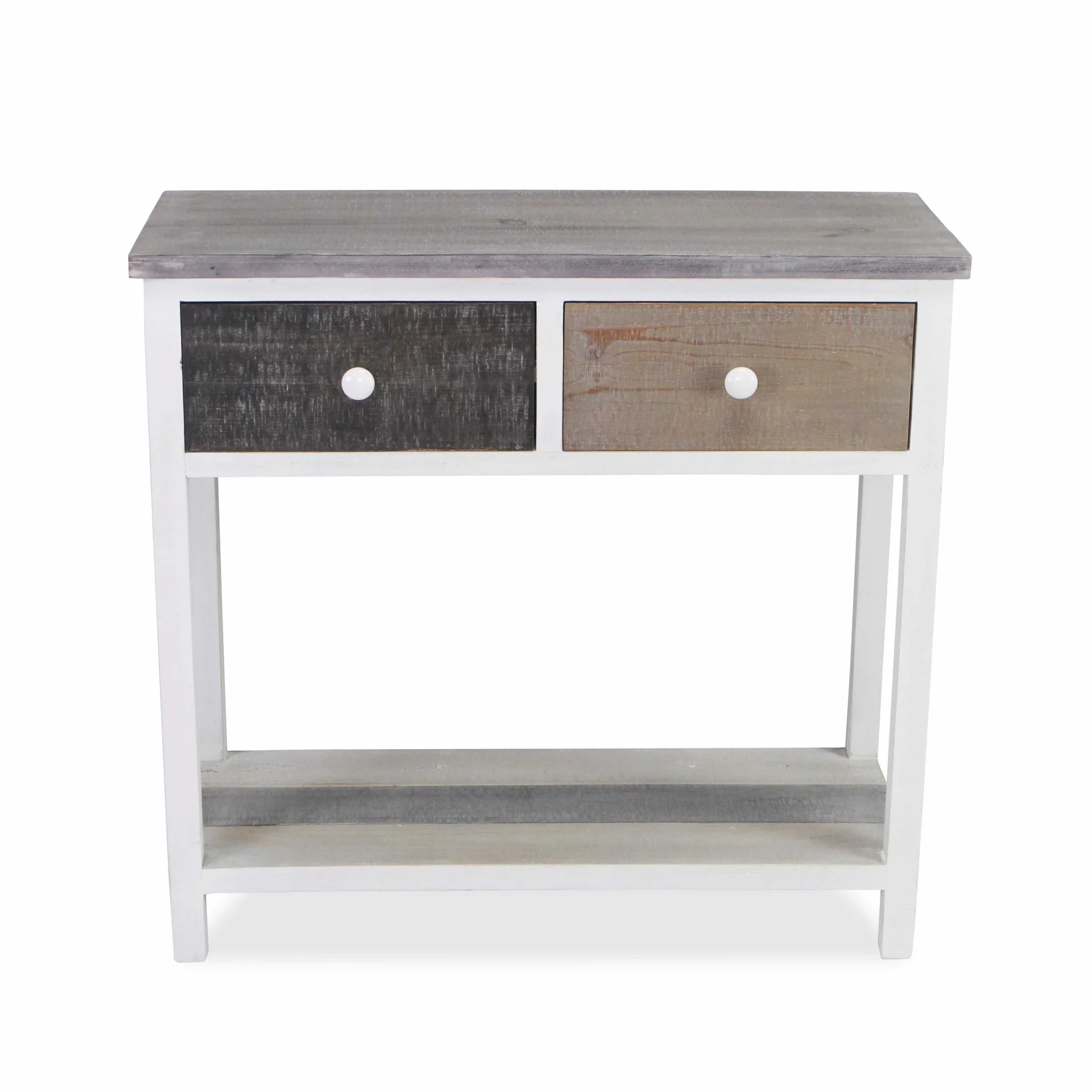 Distressed Gray and White Table with 2 Drawers and Bottom Shelf By Homeroots - Image 4