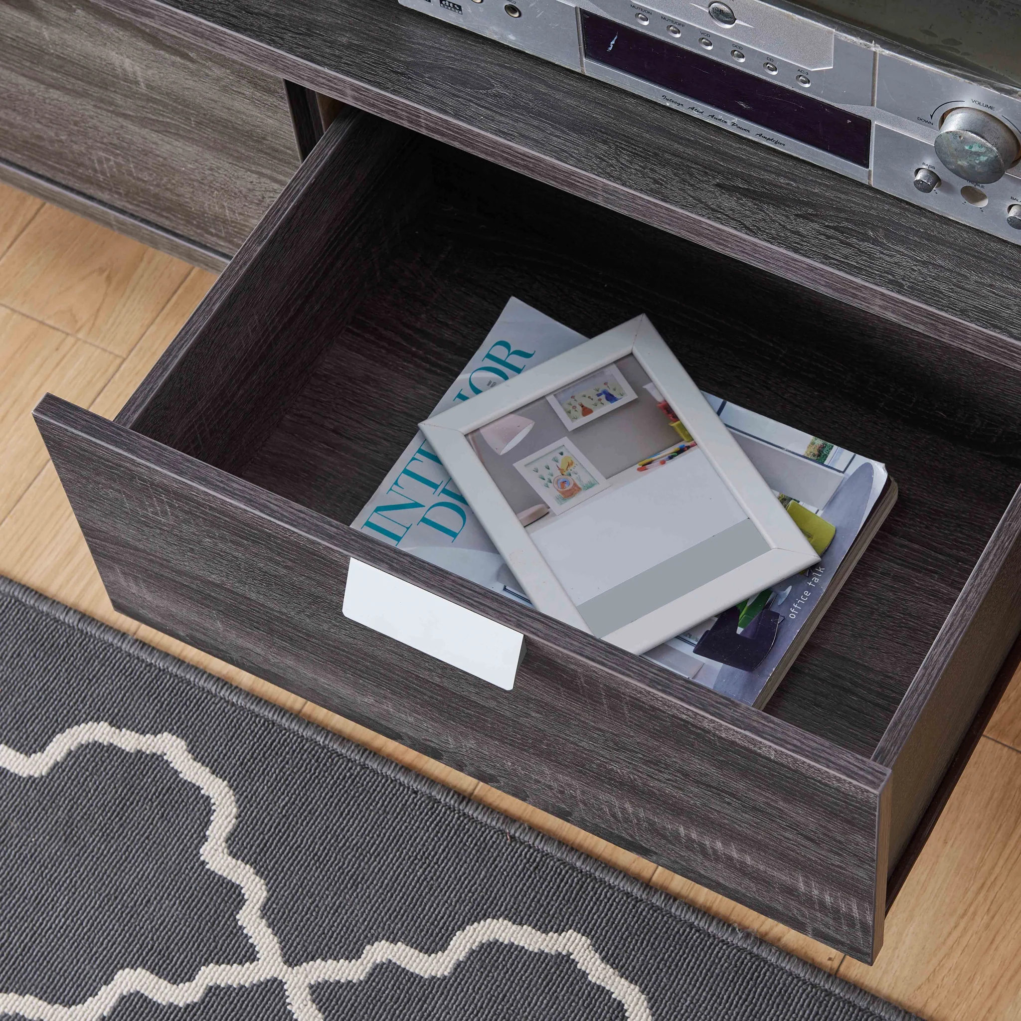 Distressed Gray TV Cabinet with Two Drawers By Homeroots - Image 2