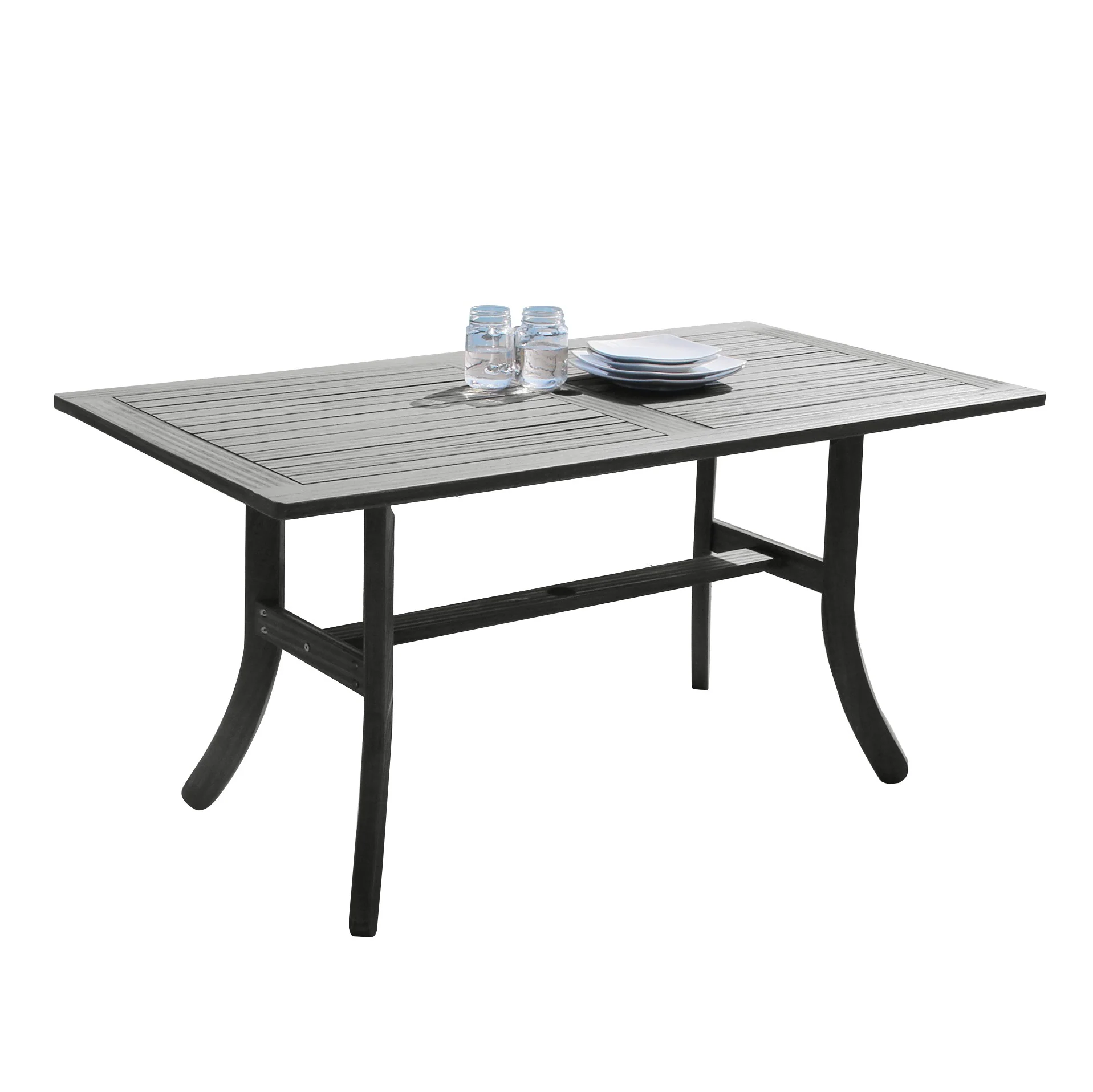 Distressed Grey Dining Table with Curved Legs By Homeroots - Image 2