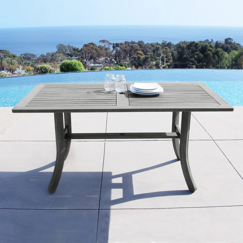 Distressed Grey Dining Table with Curved Legs By Homeroots - Image 3