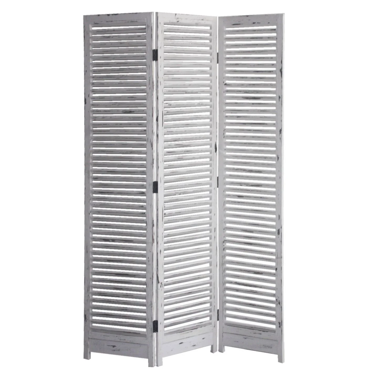 Distressed Light Wood Shutter Three Panel Room Divider Screen By Homeroots - Image 3