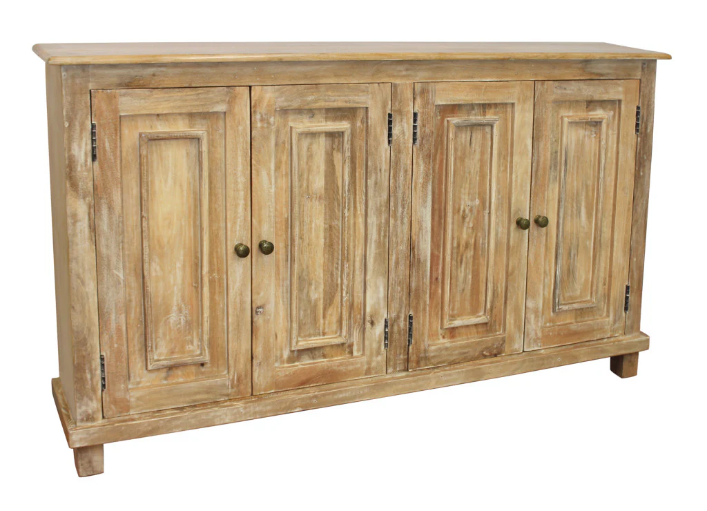 Distressed Natural Solid Wood Sideboard with Four Doors By Homeroots - Image 2