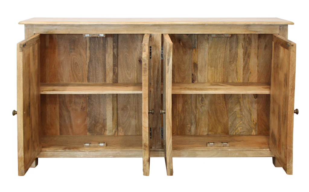 Distressed Natural Solid Wood Sideboard with Four Doors By Homeroots - Image 4