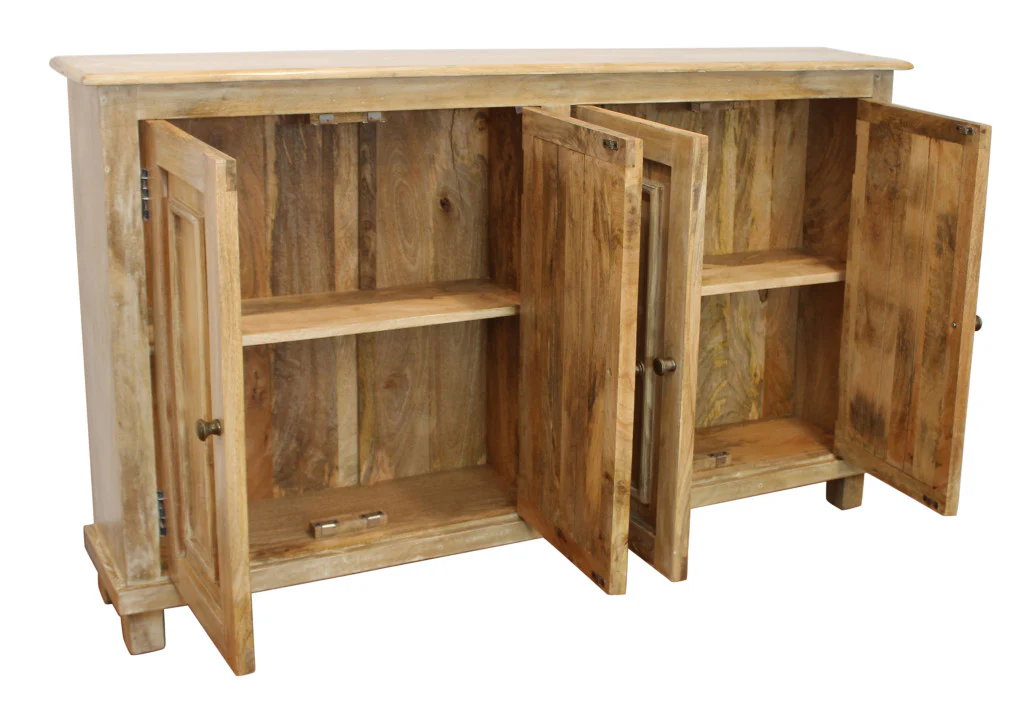 Distressed Natural Solid Wood Sideboard with Four Doors By Homeroots - Image 5