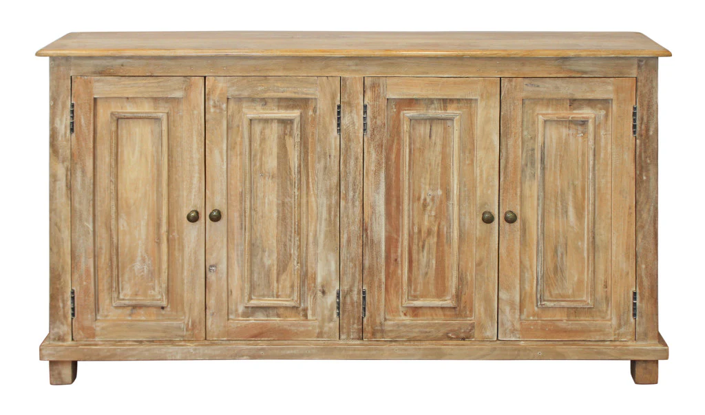Distressed Natural Solid Wood Sideboard with Four Doors By Homeroots - Image 6