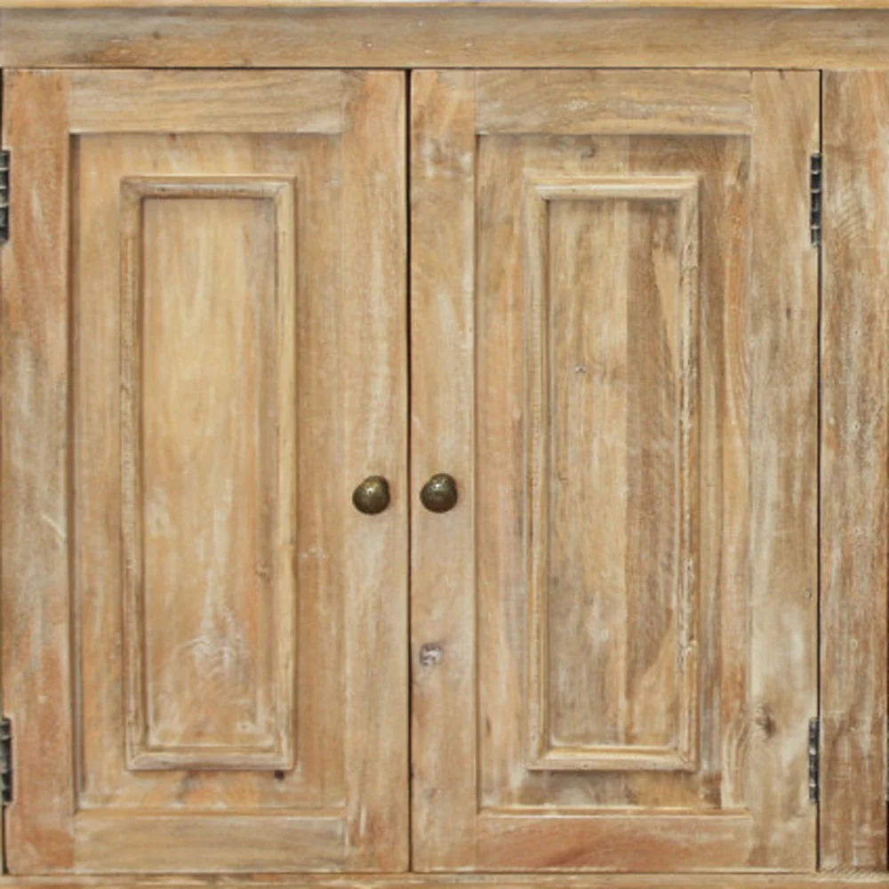 Distressed Natural Solid Wood Sideboard with Four Doors By Homeroots - Image 8