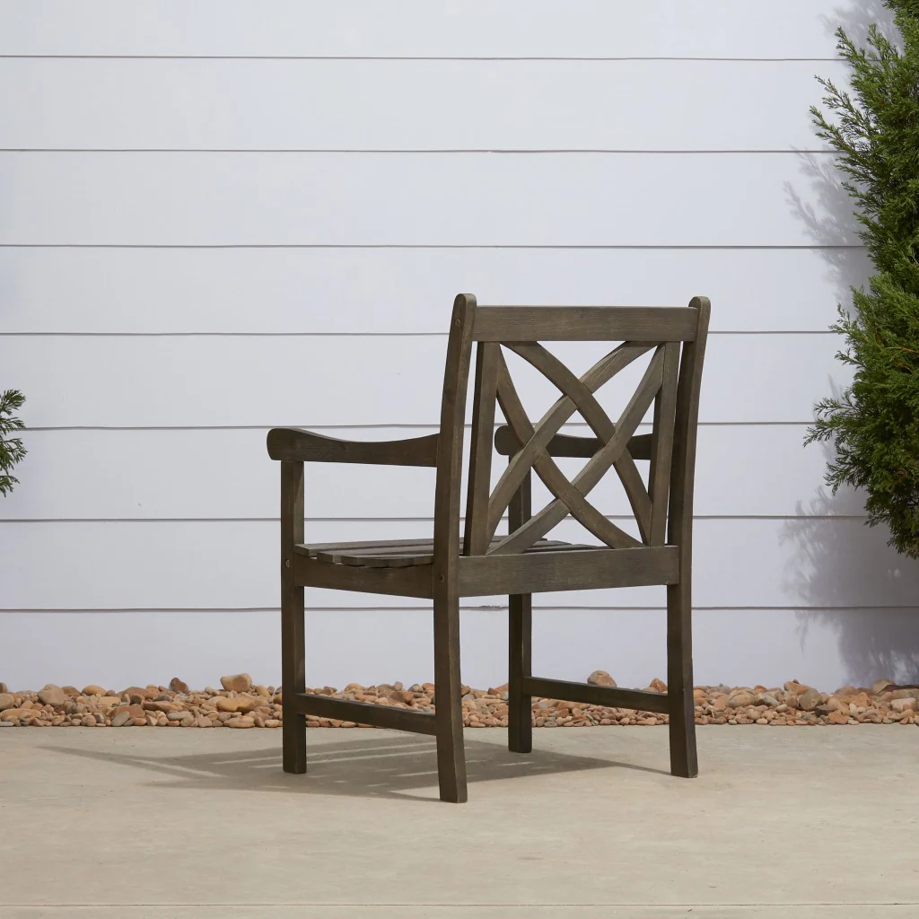 Distressed Patio Armchair with Decorative Back By Homeroots - Image 3