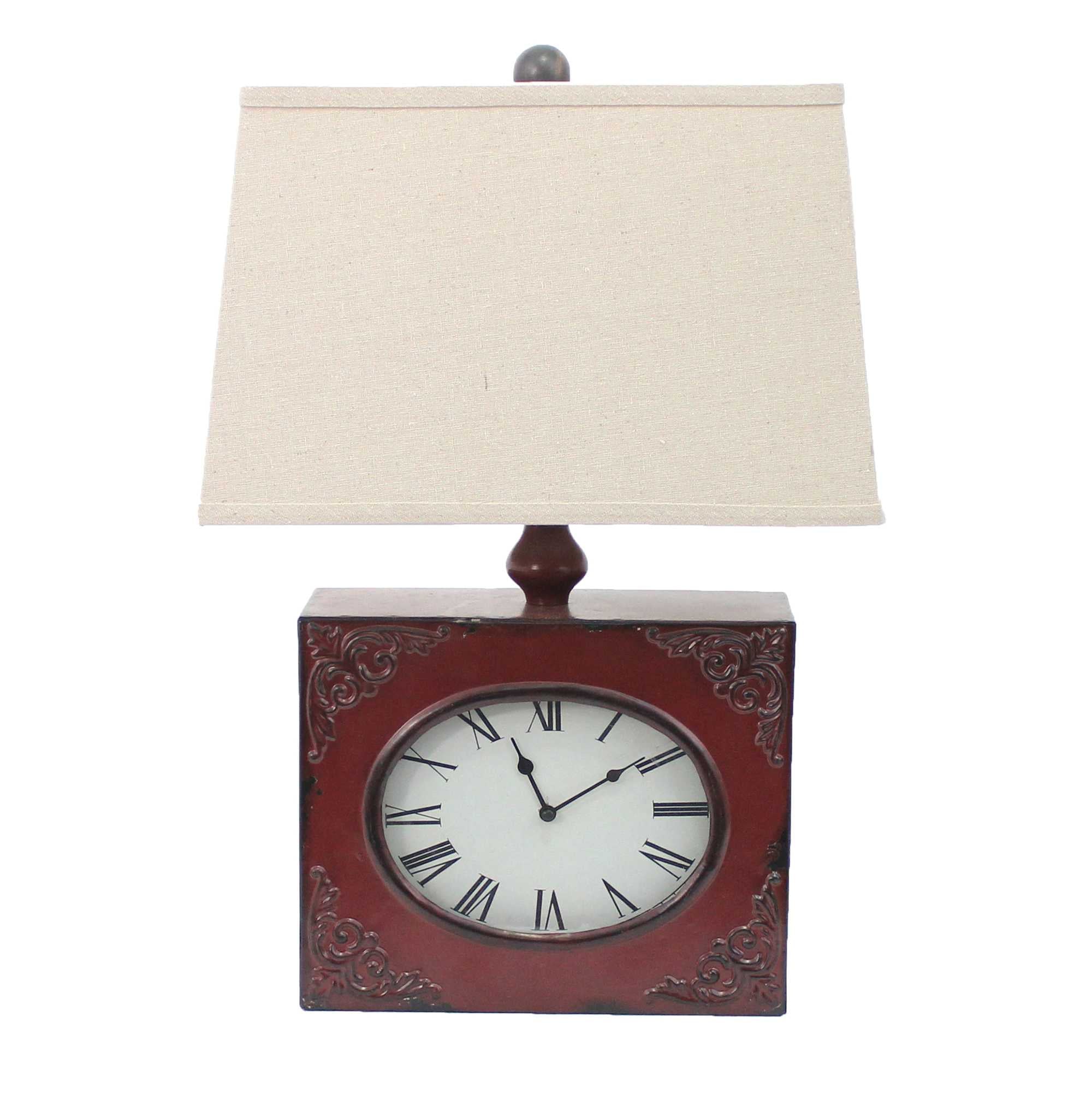 Distressed Red Metal Bedside Lamp With Beige Shade By Homeroots - Image 2