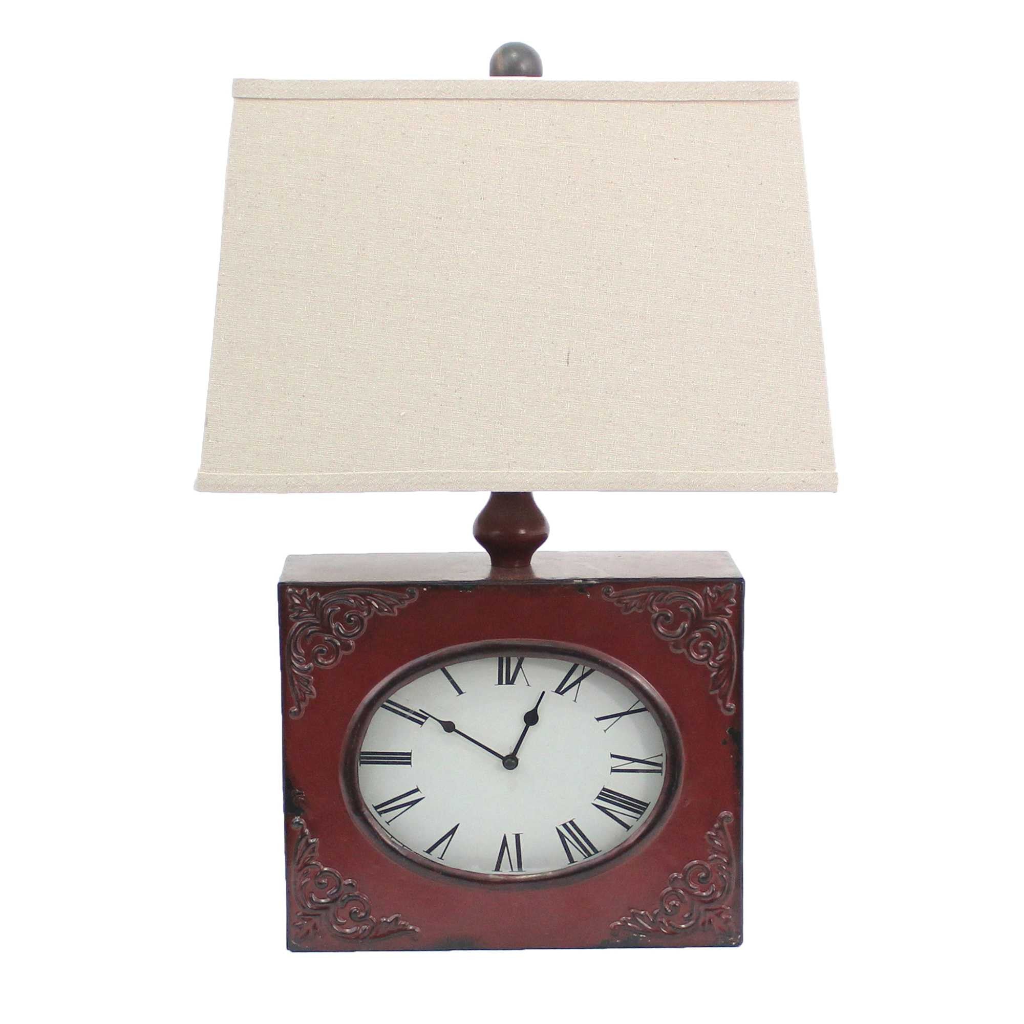 Distressed Red Metal Bedside Lamp With Beige Shade By Homeroots - Image 3
