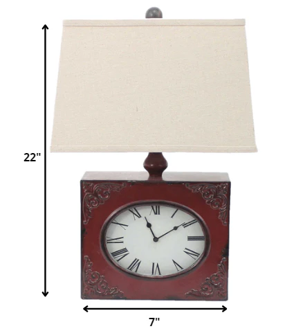 Distressed Red Metal Bedside Lamp With Beige Shade By Homeroots - Image 6