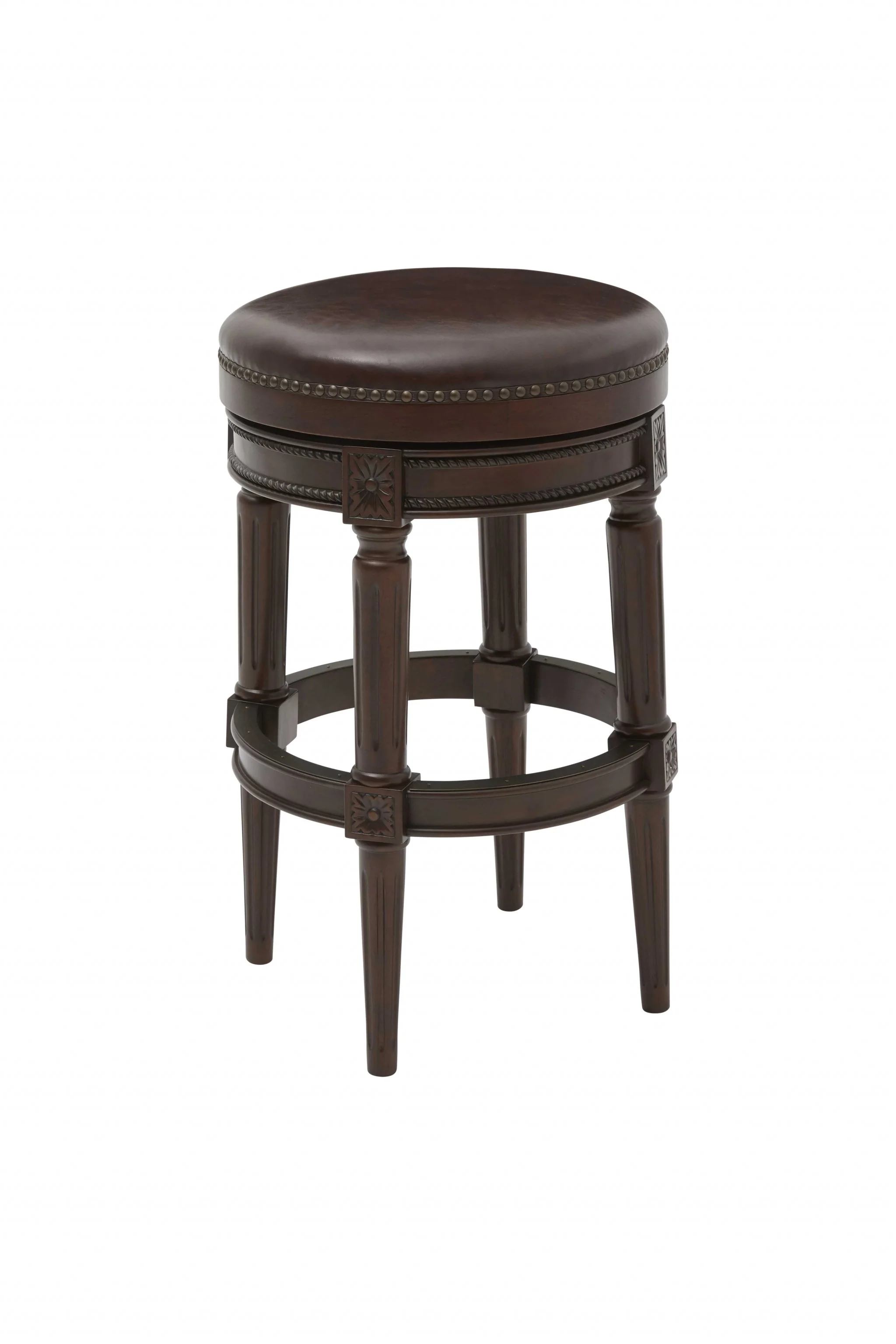 Distressed Walnut Finished Bar Height Round Stool By Homeroots - Image 2