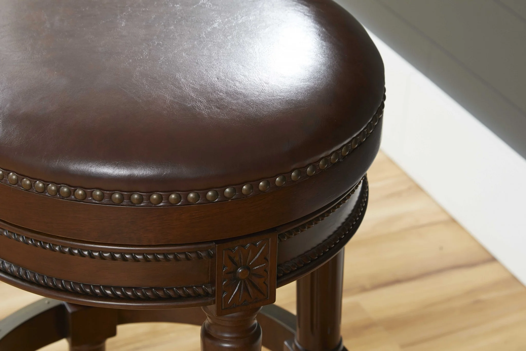 Distressed Walnut Finished Bar Height Round Stool By Homeroots - Image 3