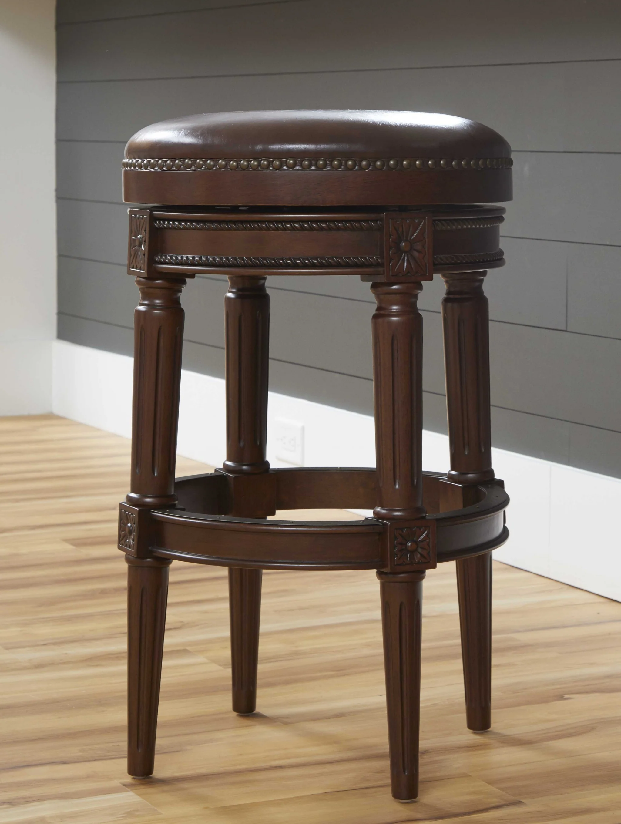 Distressed Walnut Finished Bar Height Round Stool By Homeroots - Image 4