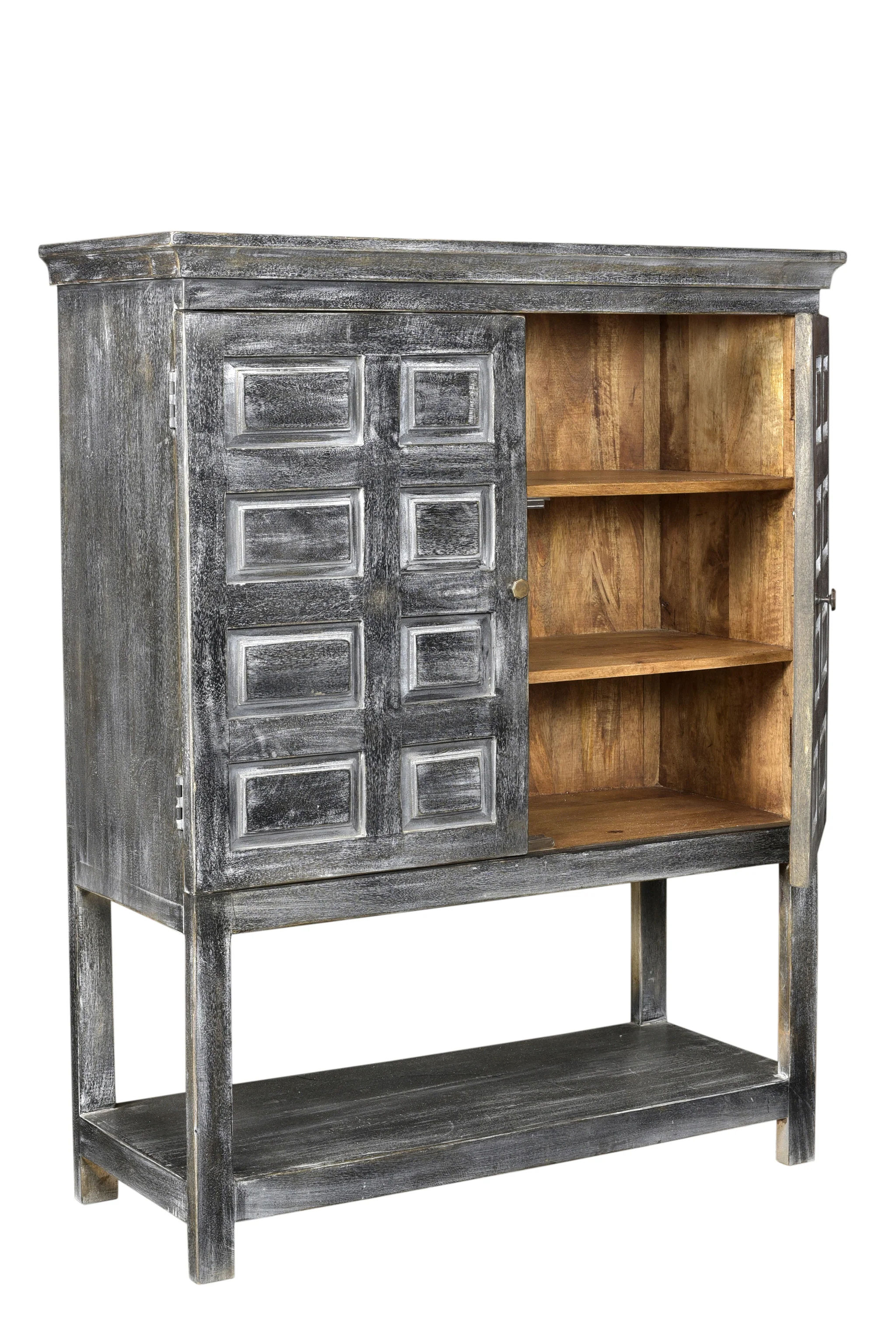 Distressed Wash Dark Gray Solid Wood Two Door Accent Cabinet By Homeroots - Image 2