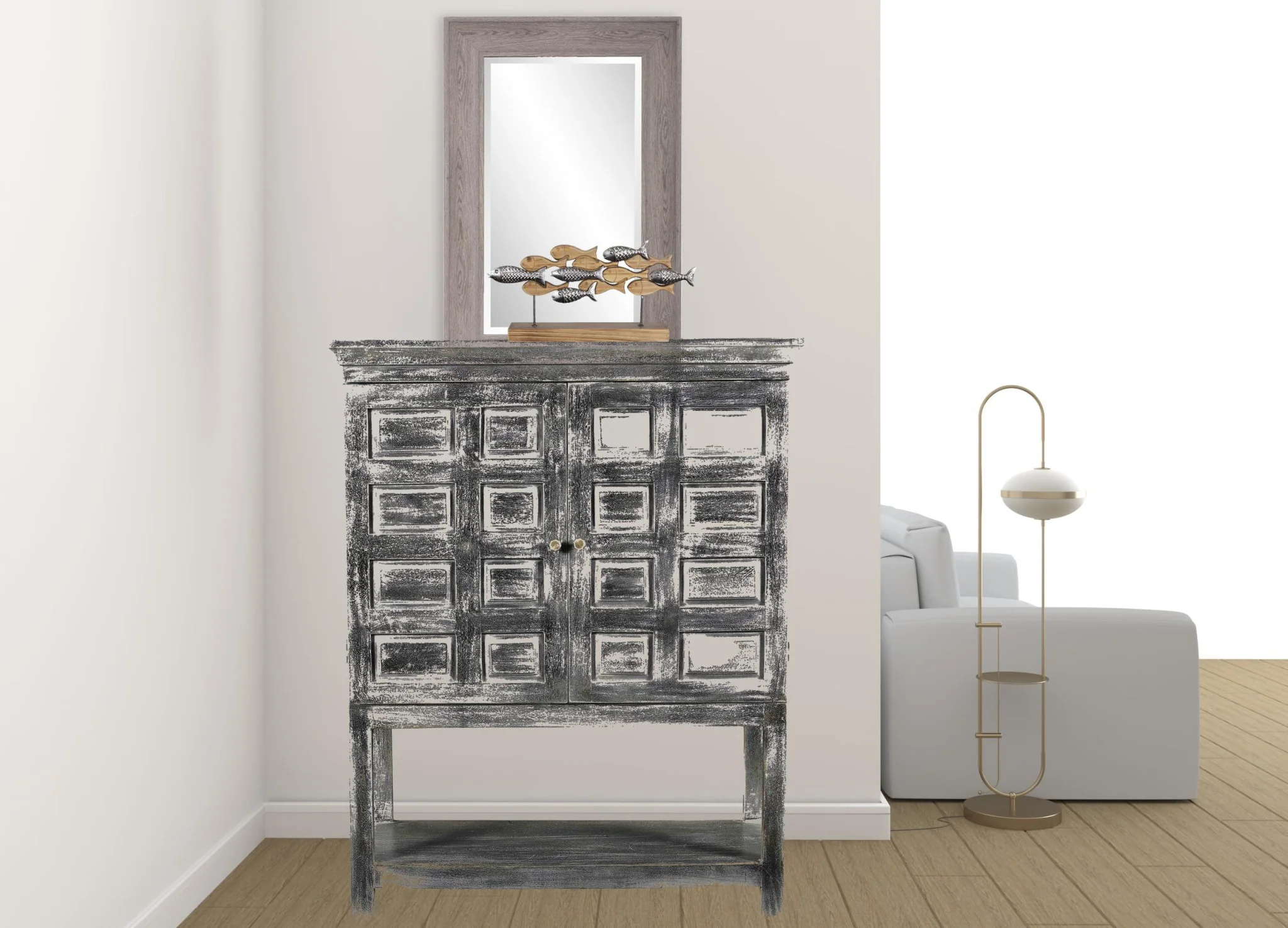 Distressed Wash Dark Gray Solid Wood Two Door Accent Cabinet By Homeroots - Image 4