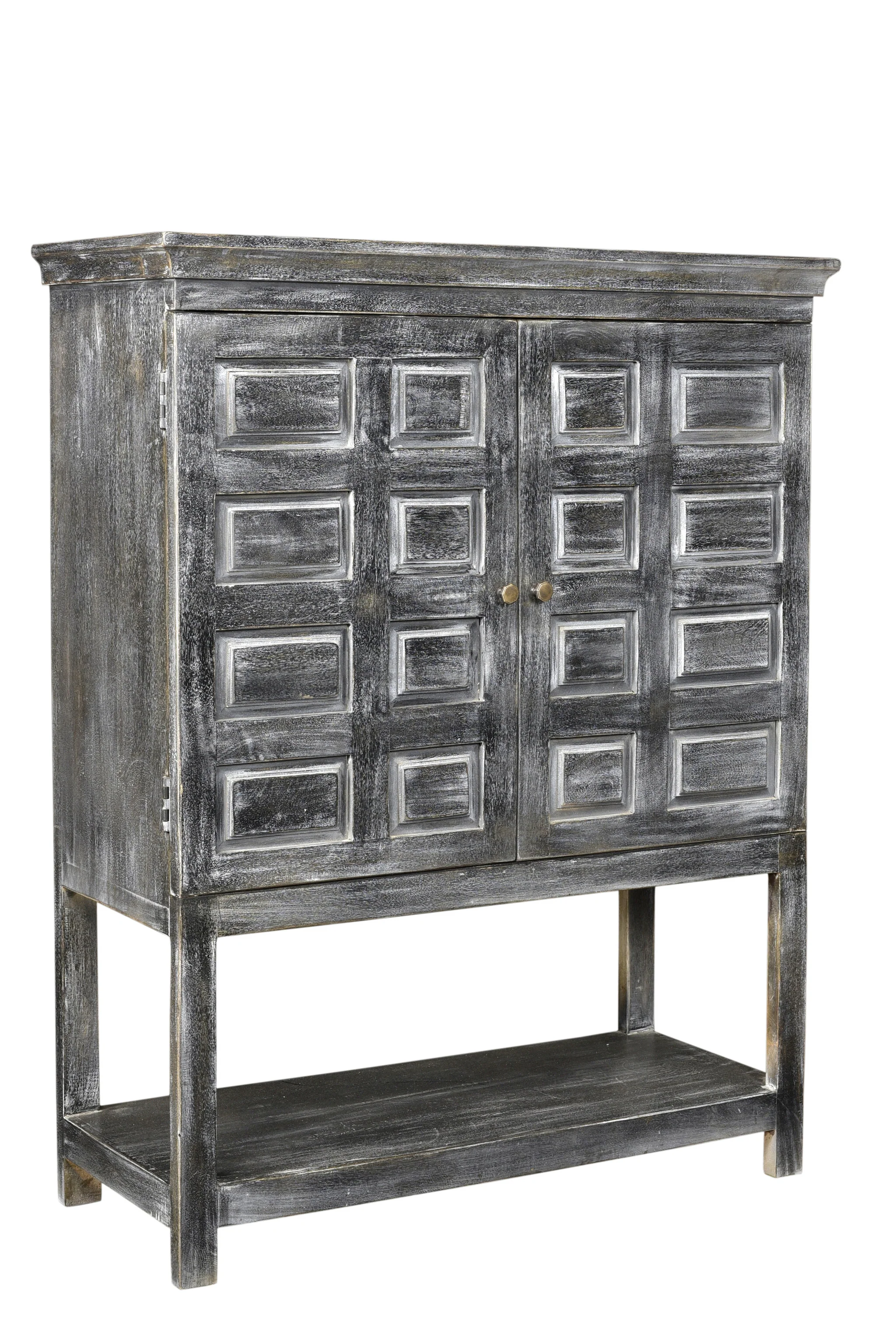 Distressed Wash Dark Gray Solid Wood Two Door Accent Cabinet By Homeroots - Image 6