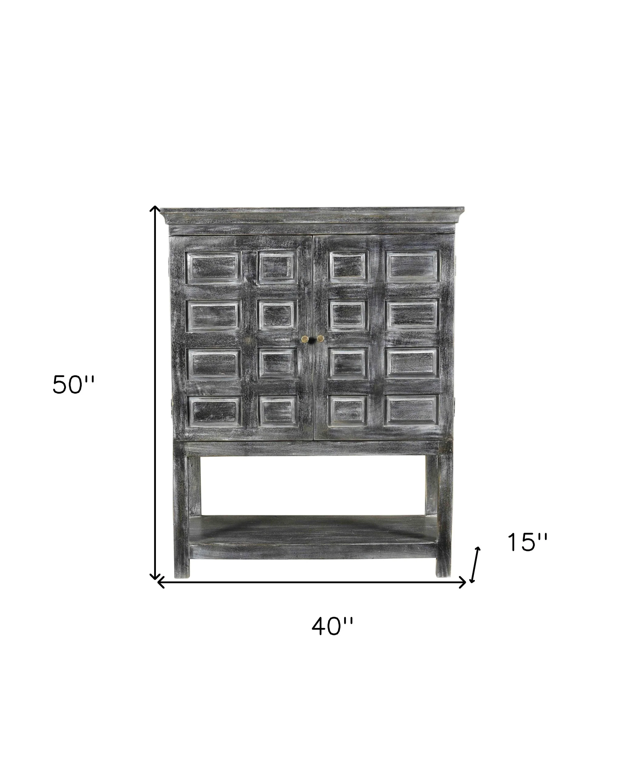Distressed Wash Dark Gray Solid Wood Two Door Accent Cabinet By Homeroots - Image 7