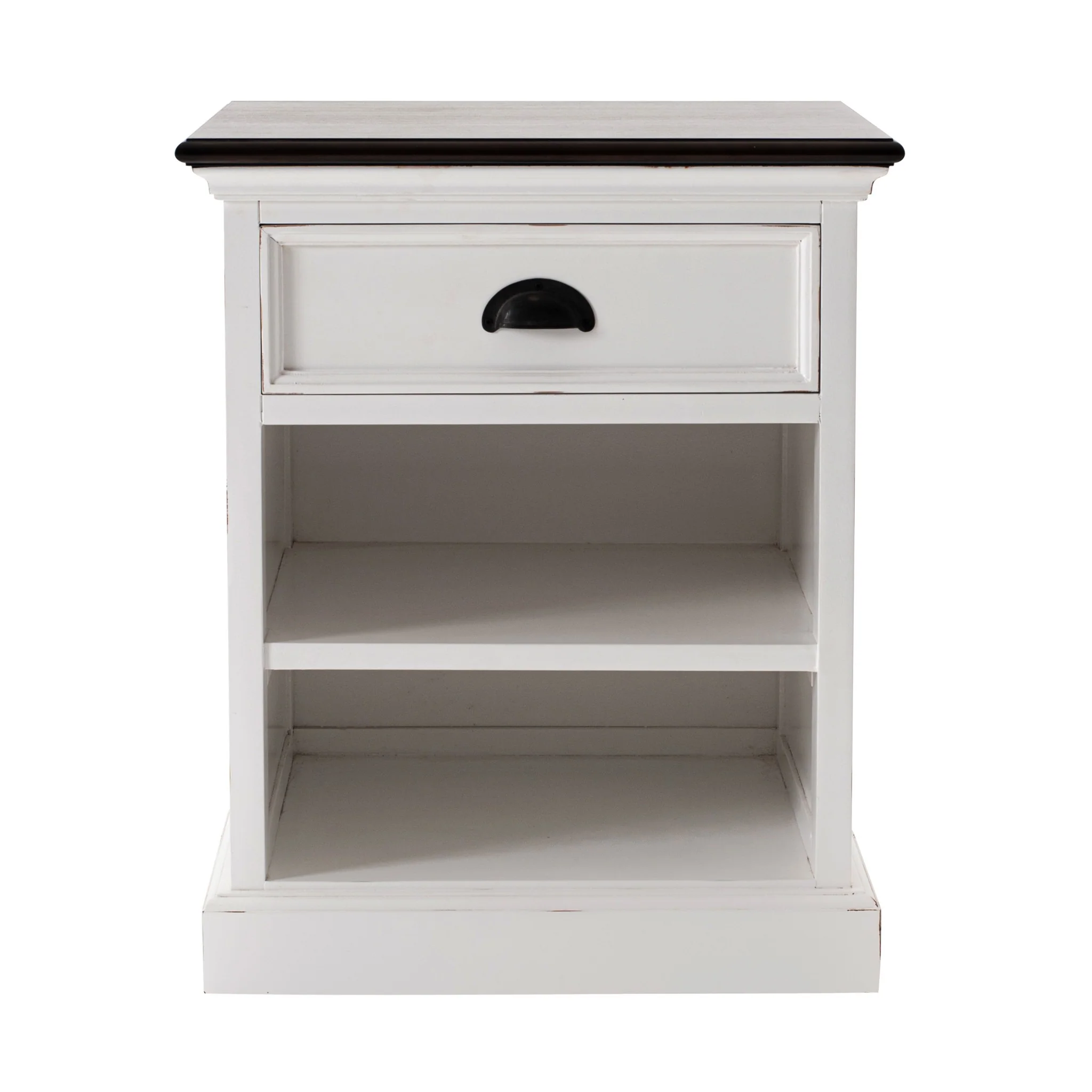Distressed White And Deep Brown Nightstand With Shelves By Homeroots - Image 2