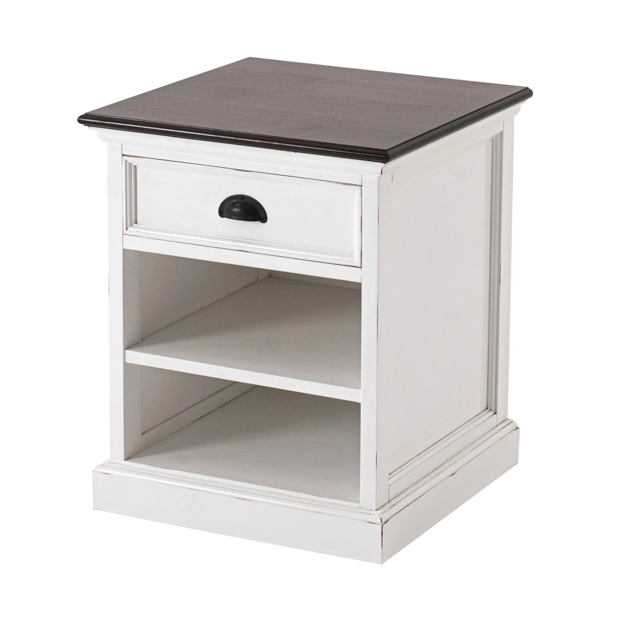 Distressed White And Deep Brown Nightstand With Shelves By Homeroots - Image 3