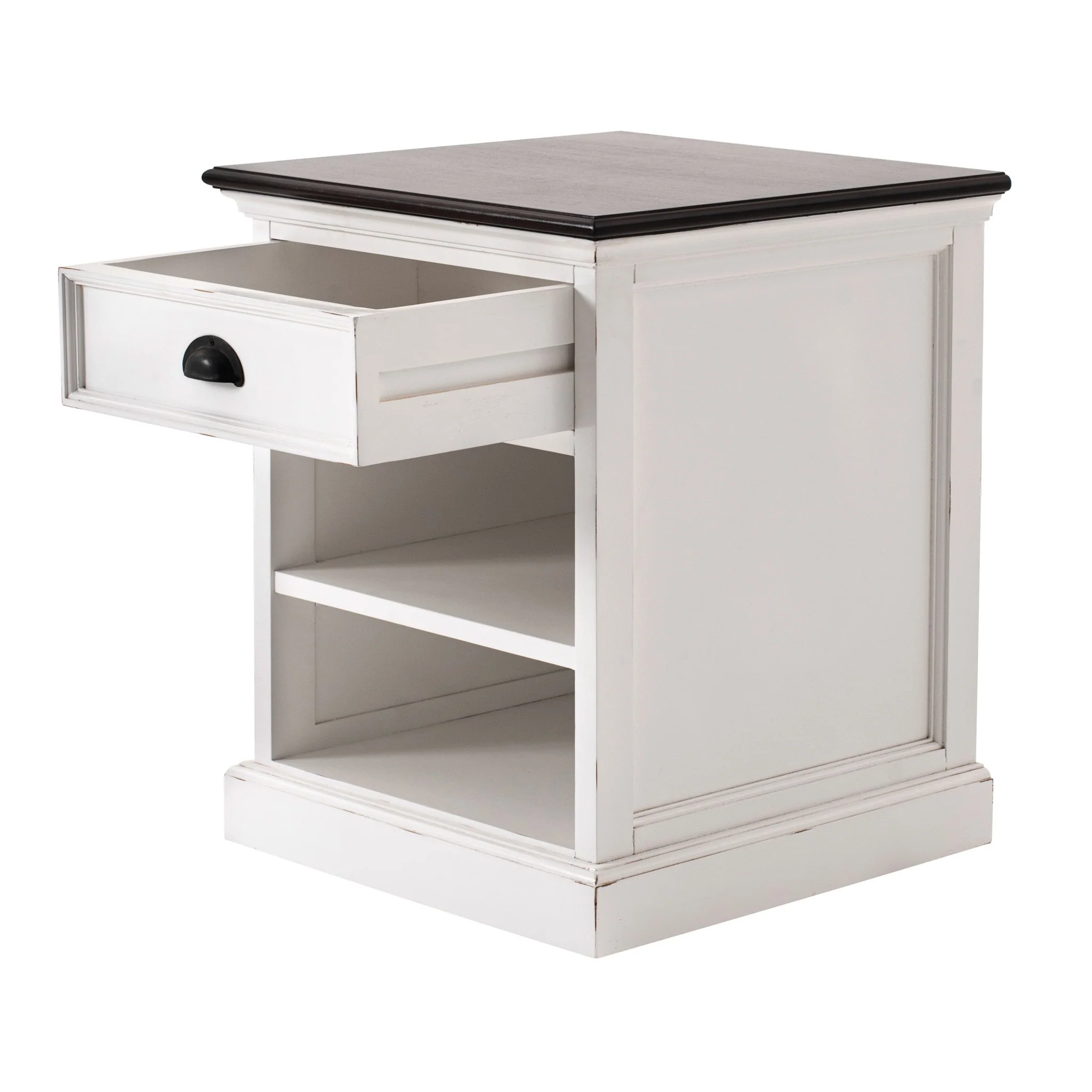 Distressed White And Deep Brown Nightstand With Shelves By Homeroots - Image 4