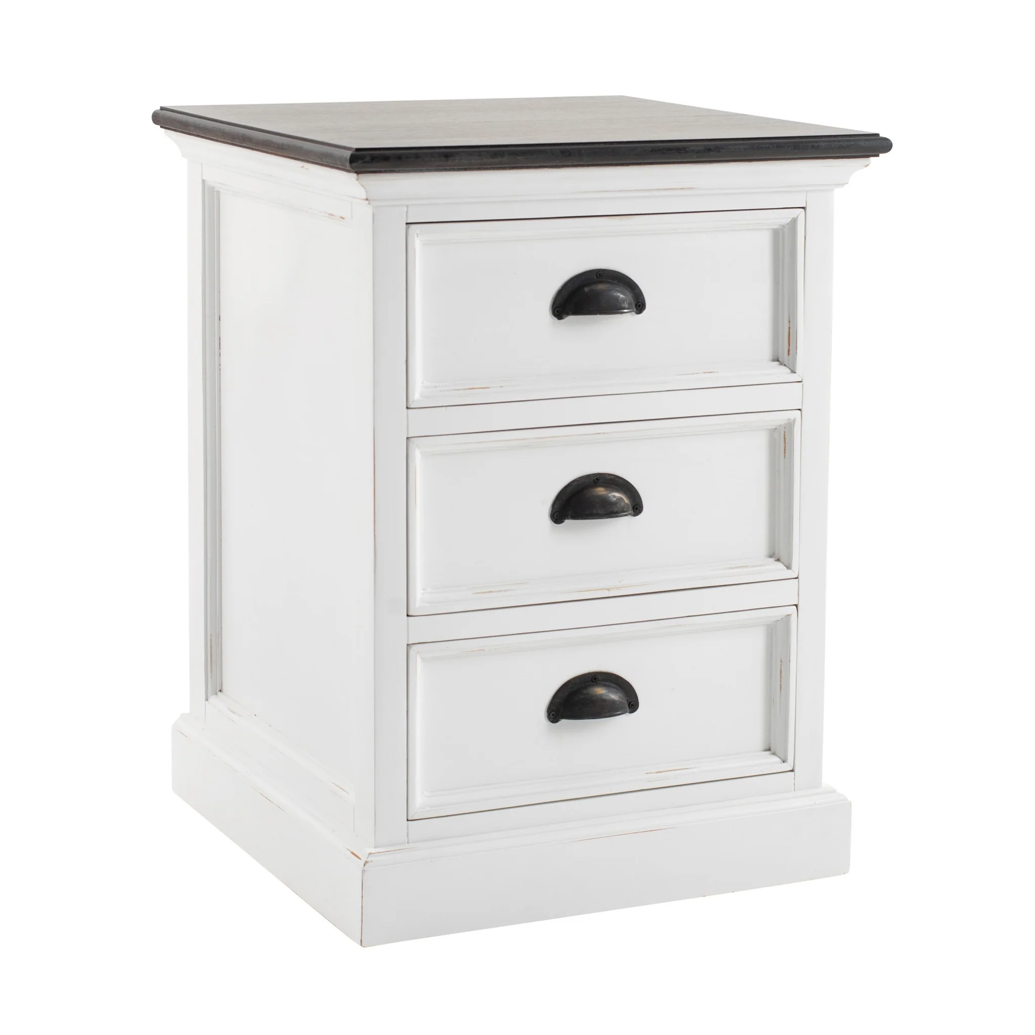 Distressed White And Deep Brown Three Drawer Nightstand By Homeroots - Image 2