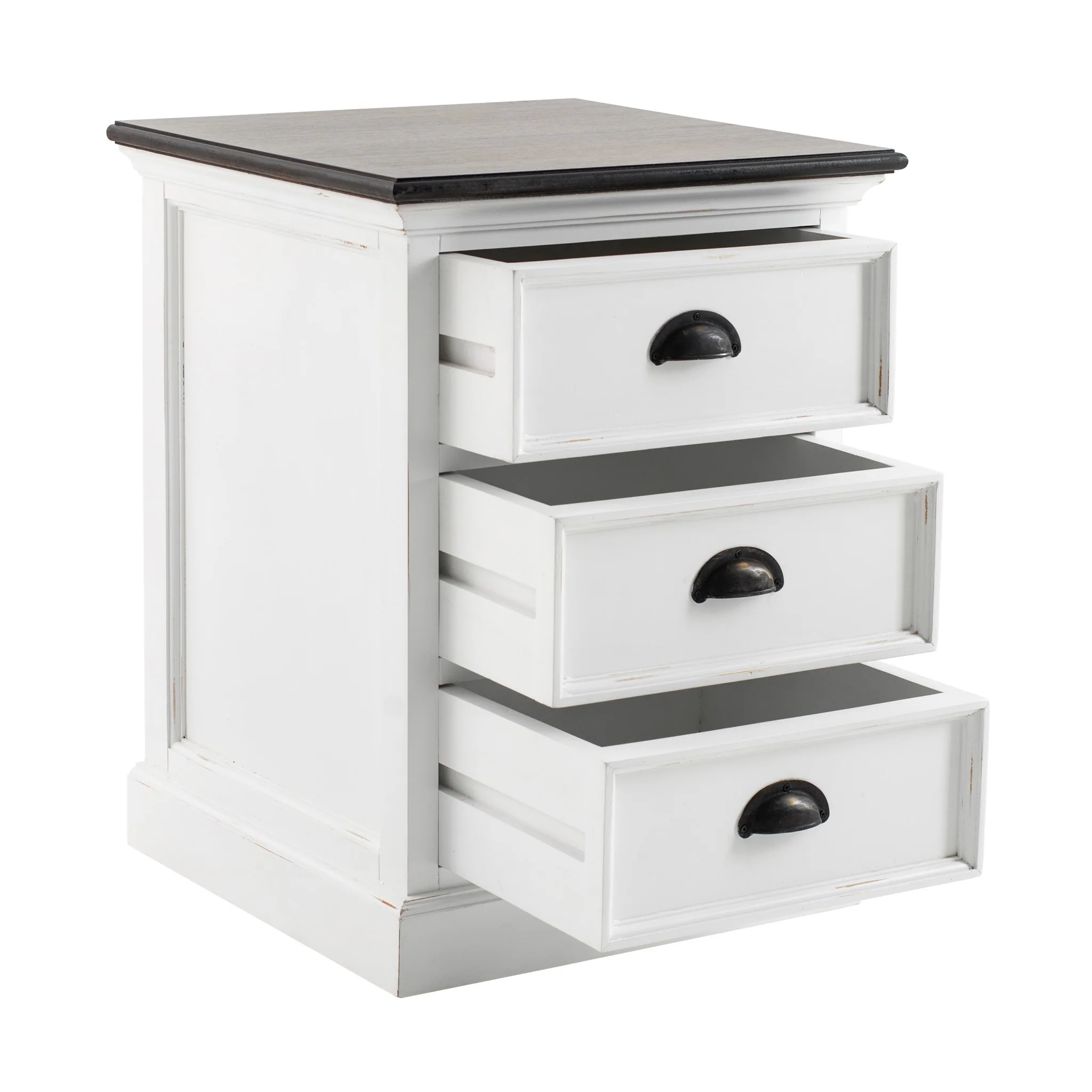 Distressed White And Deep Brown Three Drawer Nightstand By Homeroots - Image 3