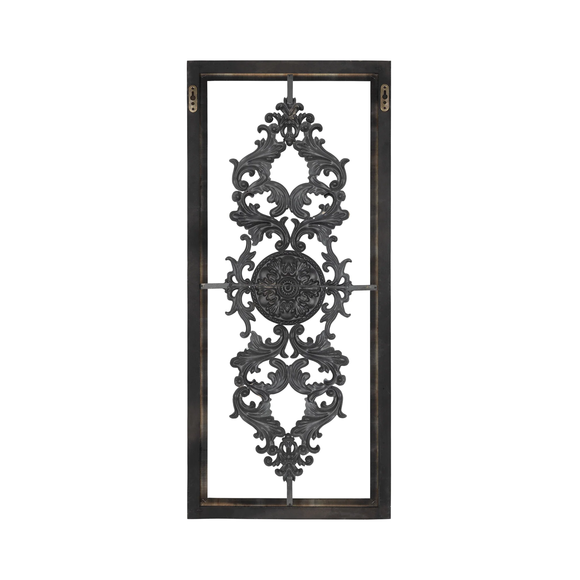 Distressed White and Turquoise Framed Scroll Metal Panel By Homeroots - Image 3