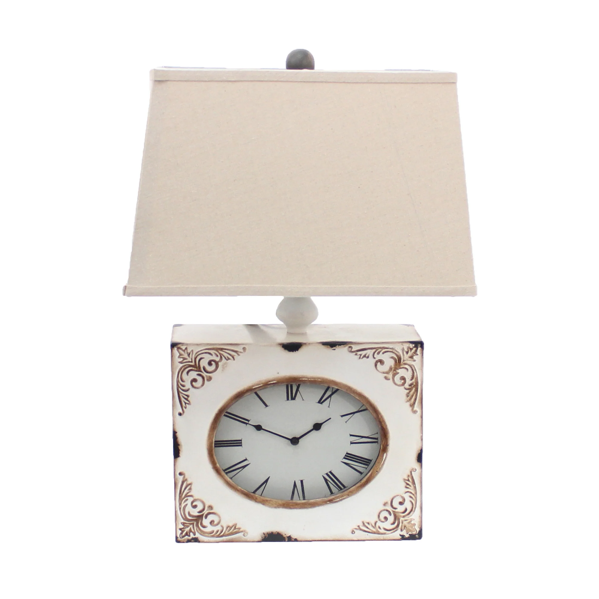 Distressed White Metal Bedside Lamp With Beige Shade By Homeroots - Image 3