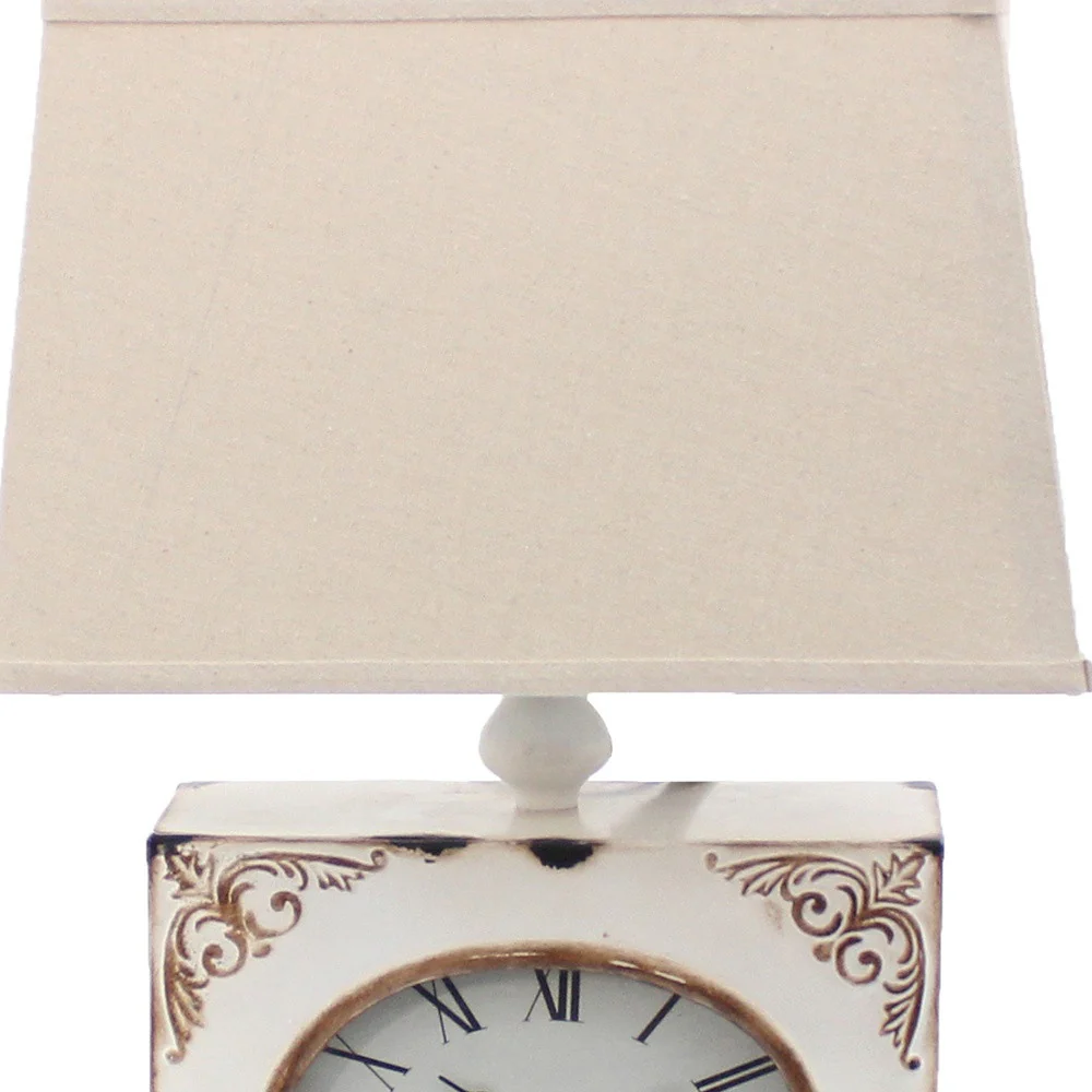 Distressed White Metal Bedside Lamp With Beige Shade By Homeroots - Image 4
