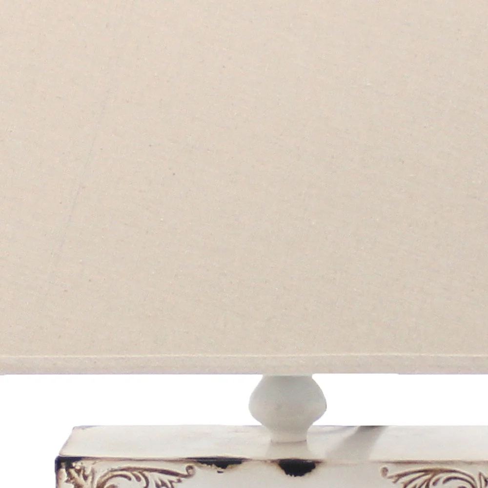 Distressed White Metal Bedside Lamp With Beige Shade By Homeroots - Image 5
