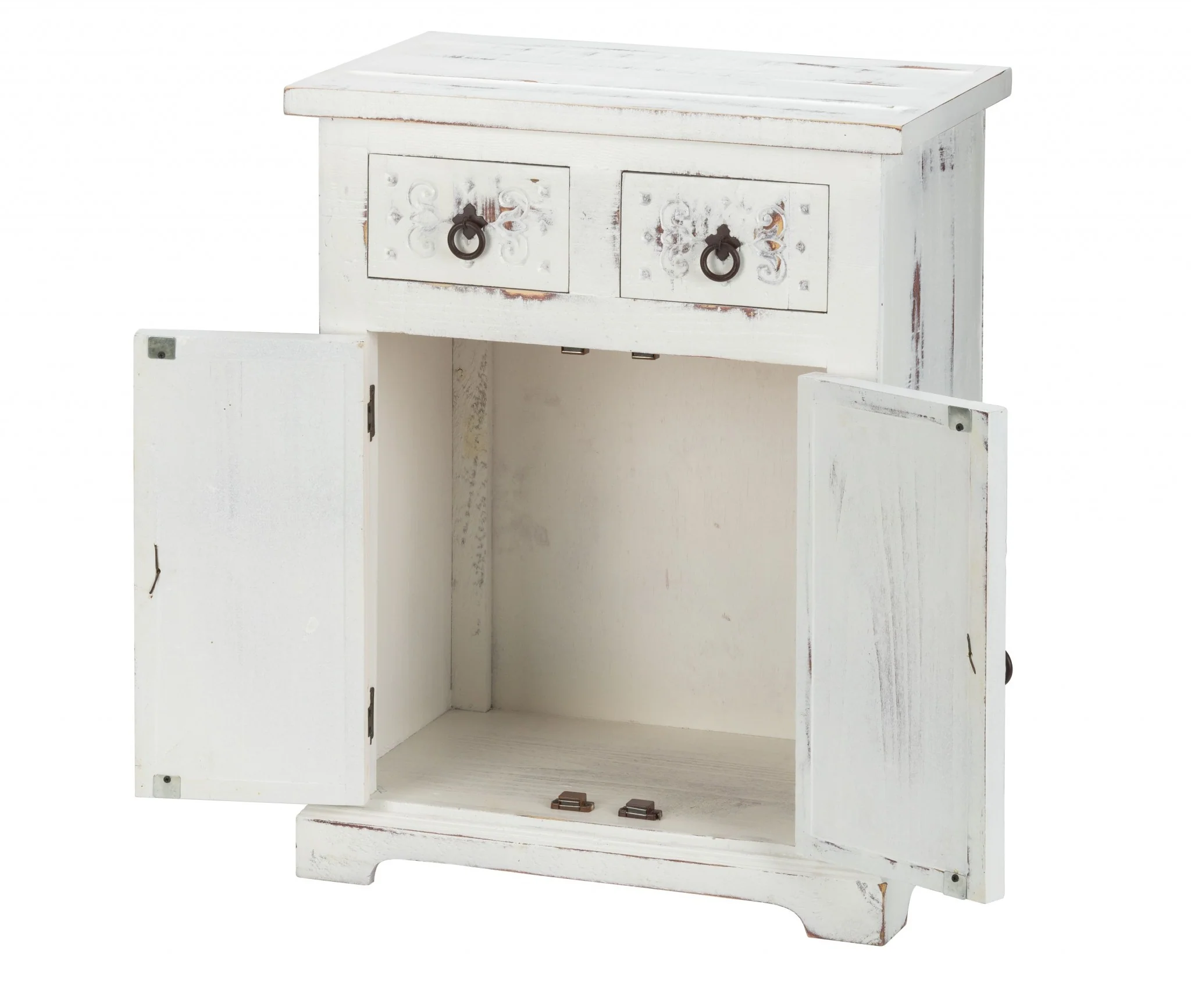Distressed White Wooden Carved 2 Door And 2 Drawer Cabinet By Homeroots - Image 3