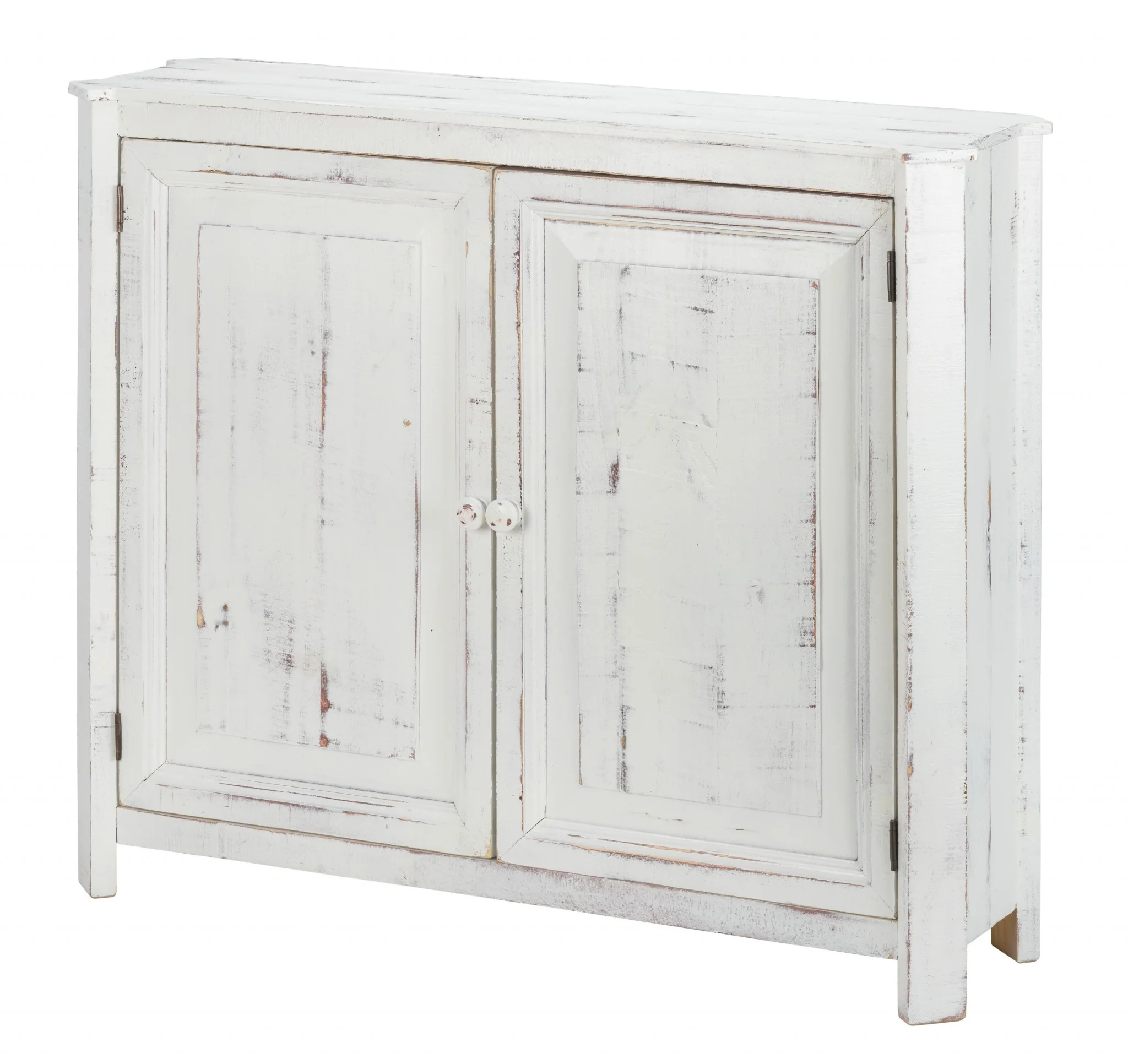 Distressed White Wooden Two Door Accent Cabinet By Homeroots - Image 2